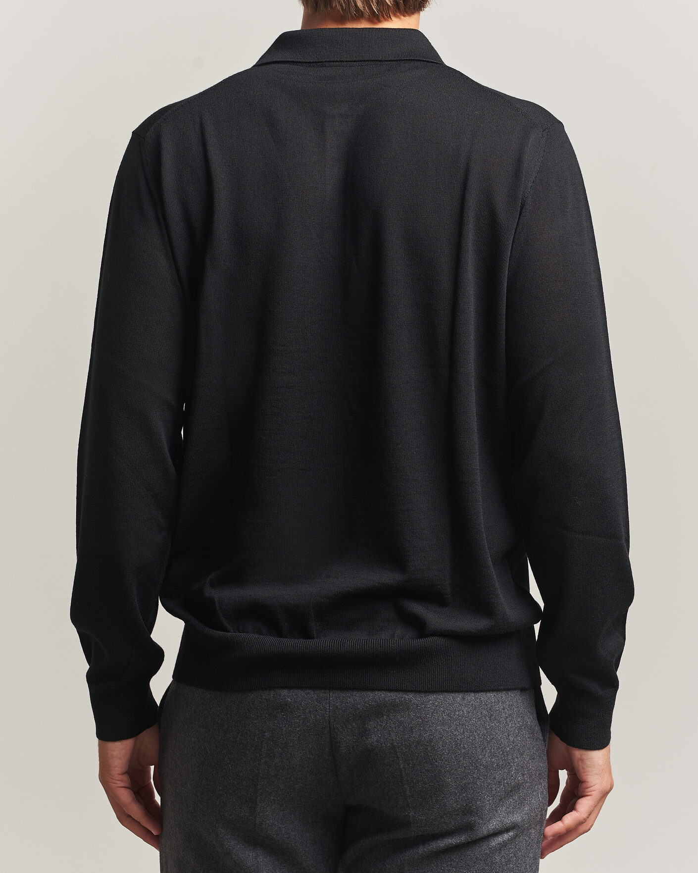 Herren | Pullover | Eton | Merino Wool Knitted Polo Black