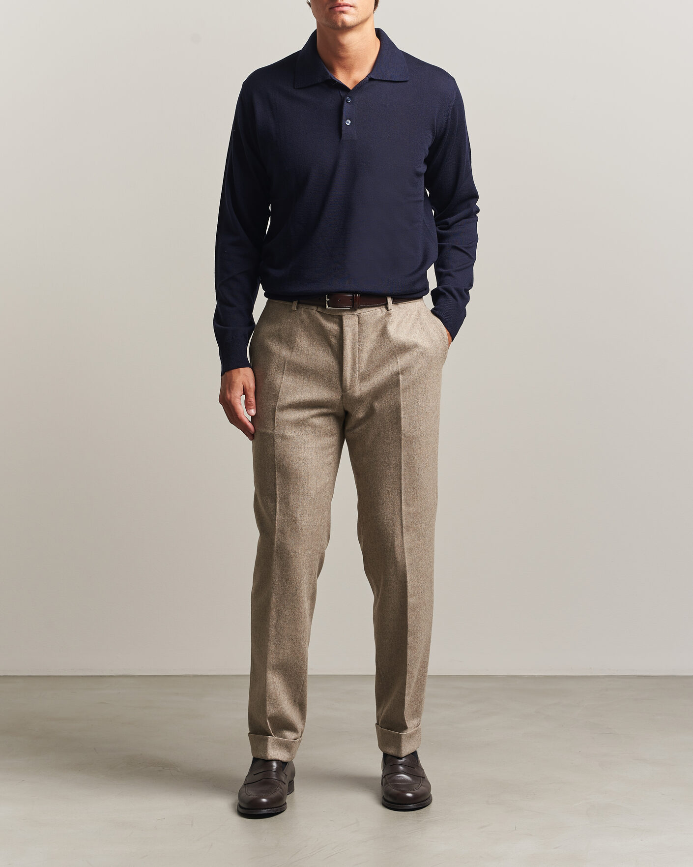 Herren | Pullover | Eton | Merino Wool Knitted Polo Navy Blue