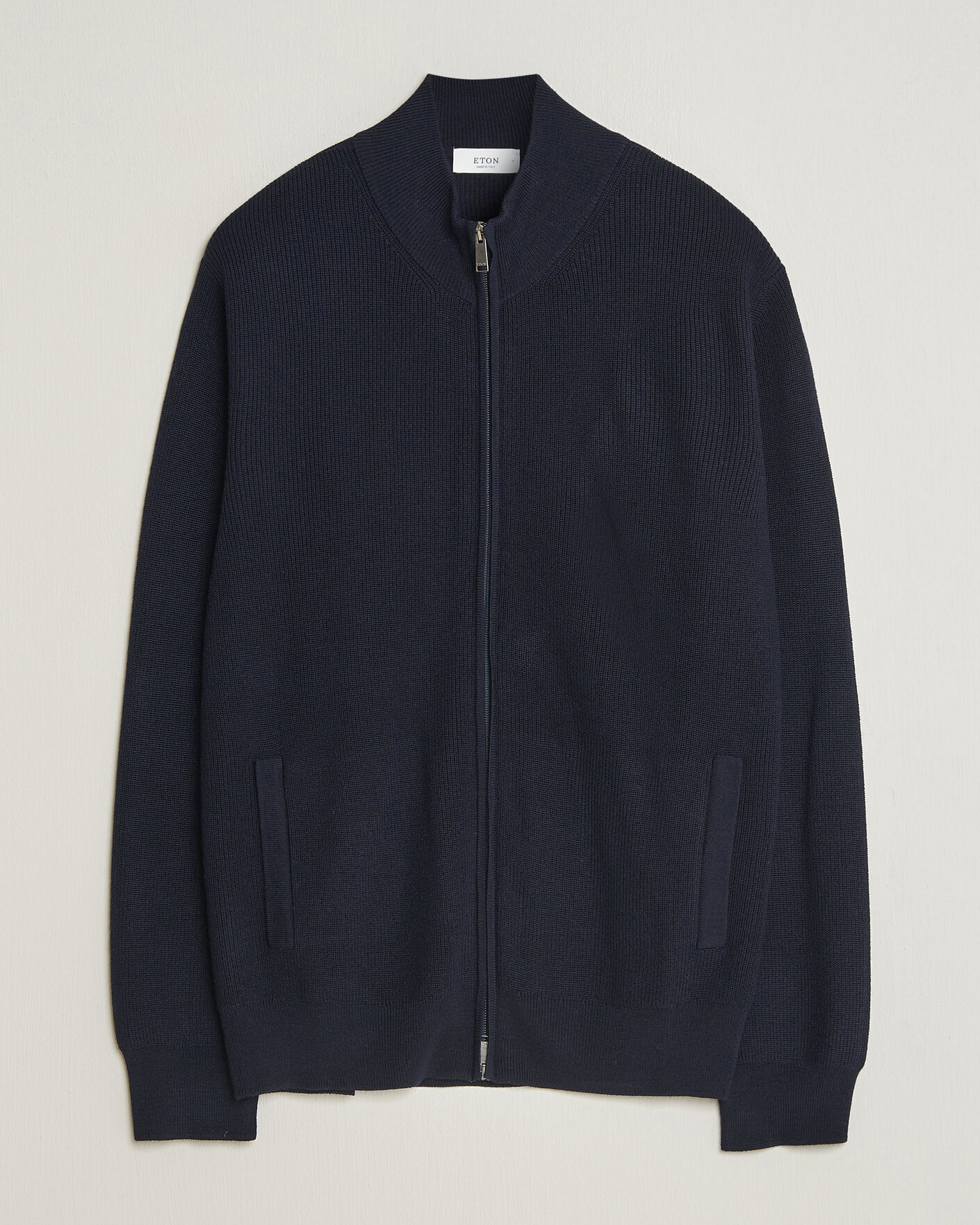 Herren | Pullover | Eton | Merino Wool Knitted Full Zip Navy Blue