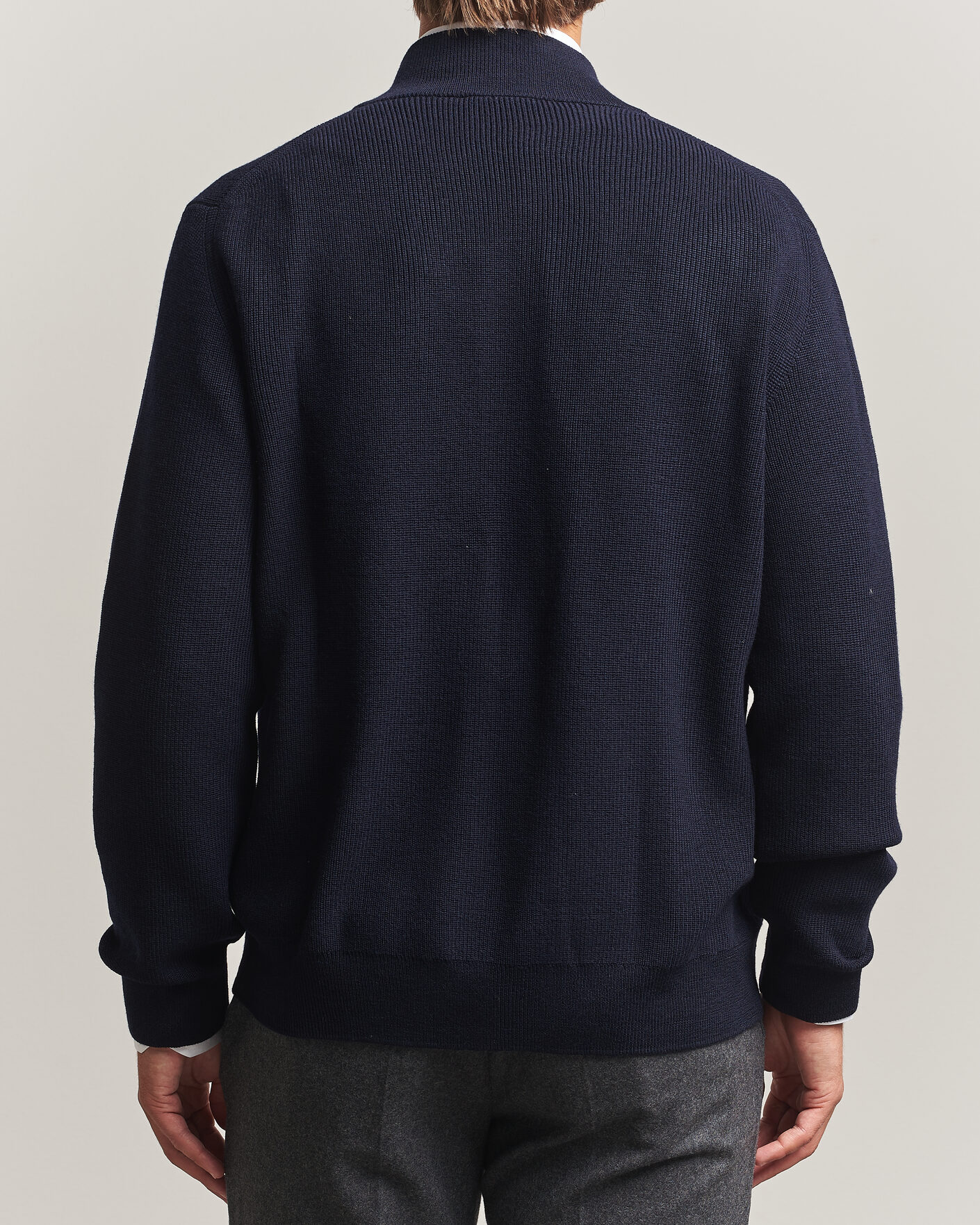Herren | Pullover | Eton | Merino Wool Knitted Full Zip Navy Blue
