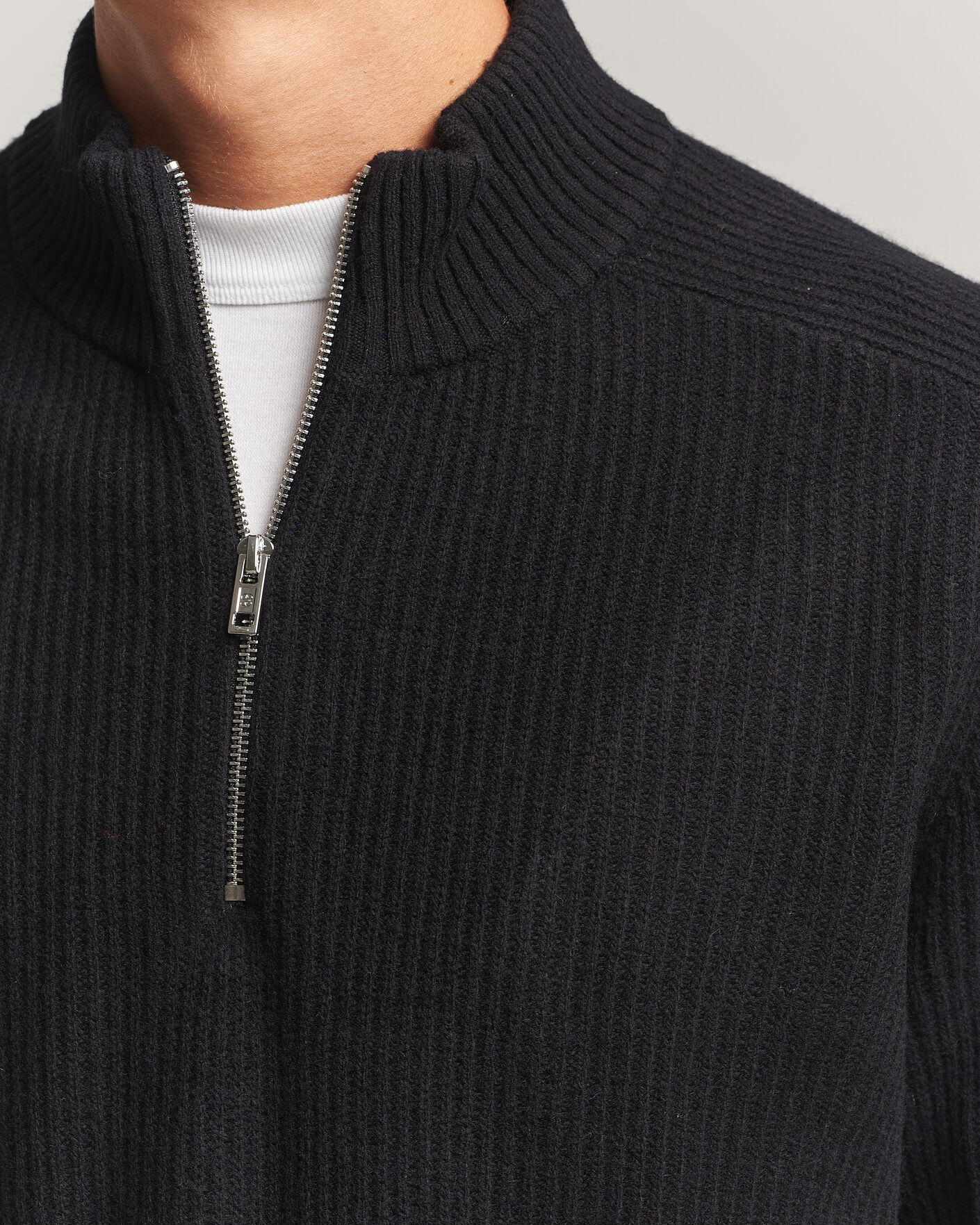Herren | Pullover | Filippa K | Ribbed Wool Knitted Half Zip Black