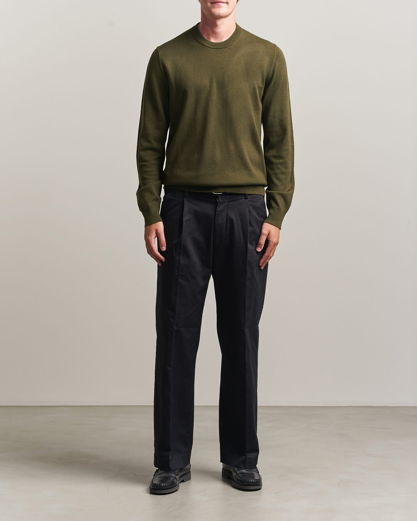 Herren | Pullover | Filippa K | Cotton Merino Knitted Sweater Dark Moss Green