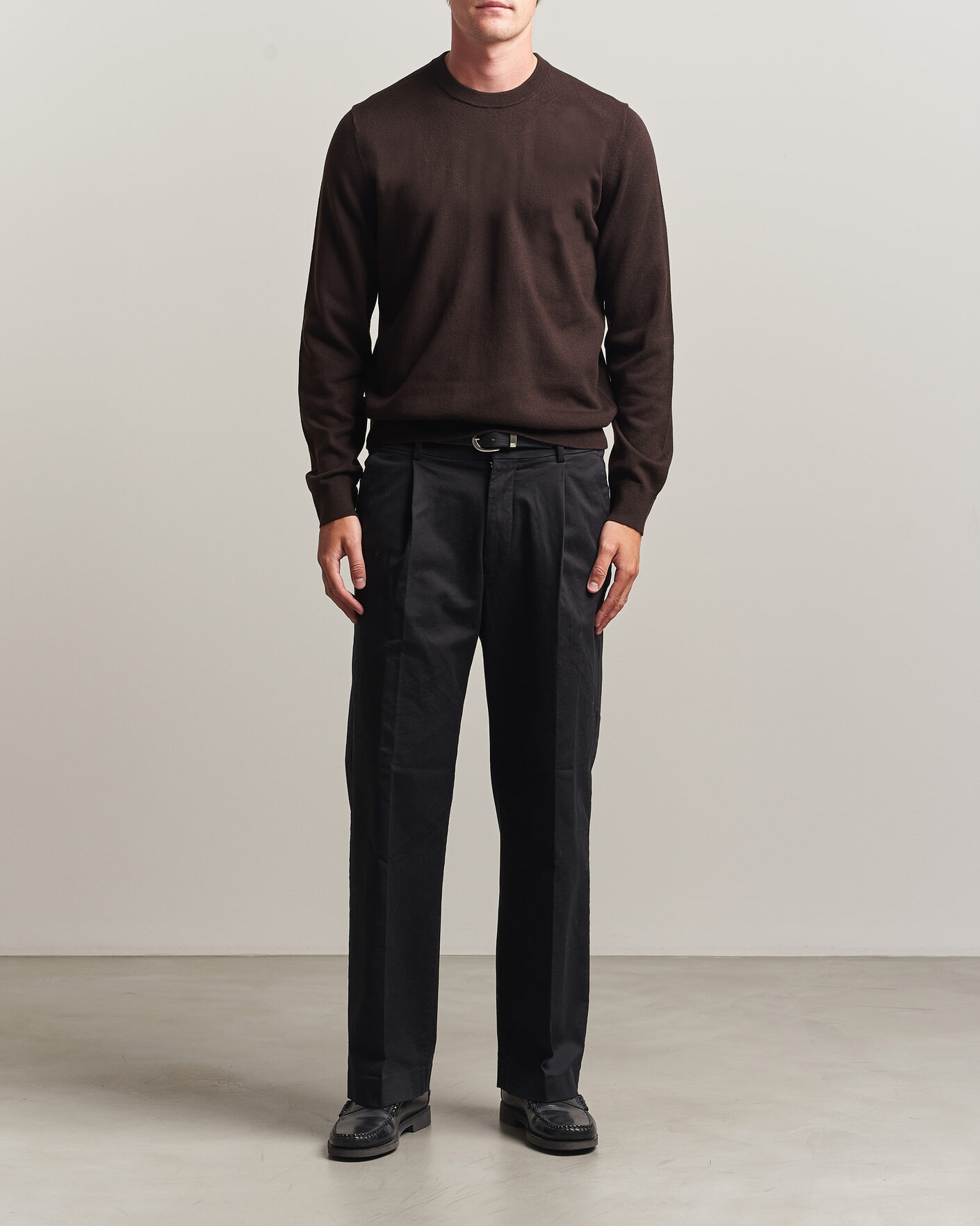 Herren | Pullover | Filippa K | Cotton Merino Knitted Sweater Dark Chocolate