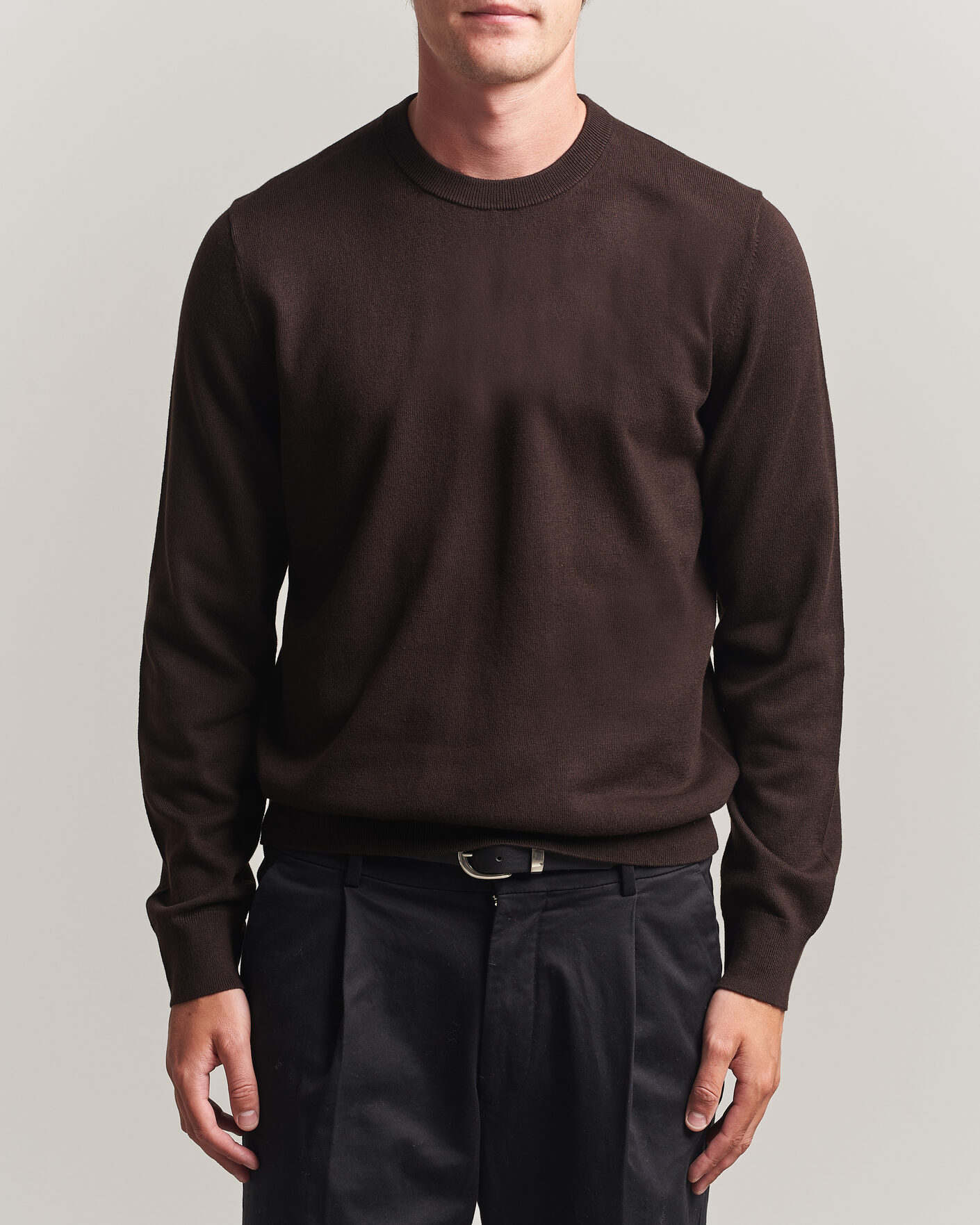 Herren | Pullover | Filippa K | Cotton Merino Knitted Sweater Dark Chocolate