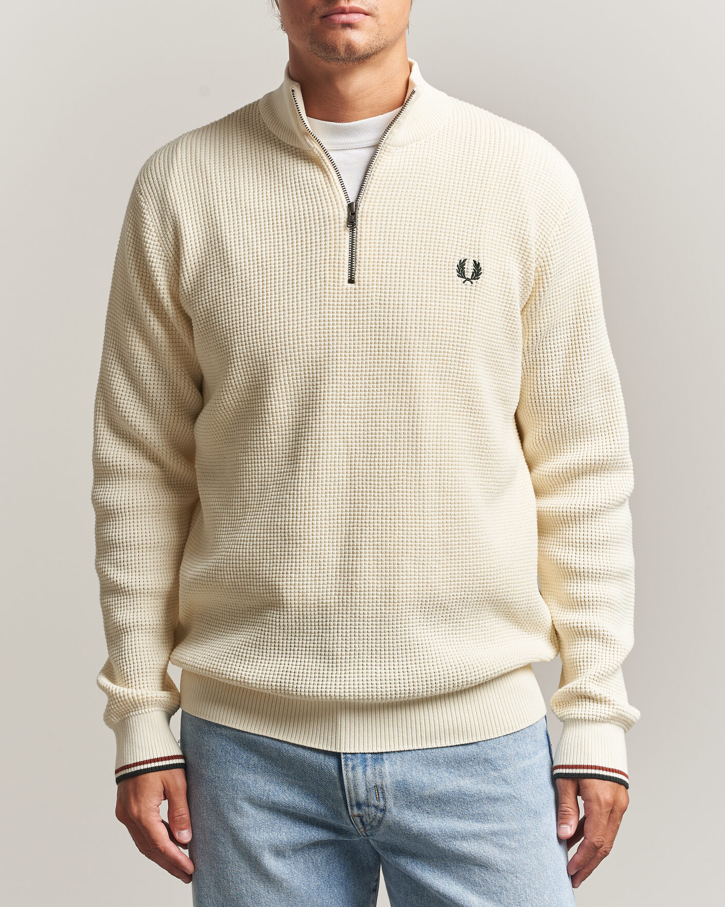 Herren | Pullover | Fred Perry | Waffle Stitch Half Zip Ecru