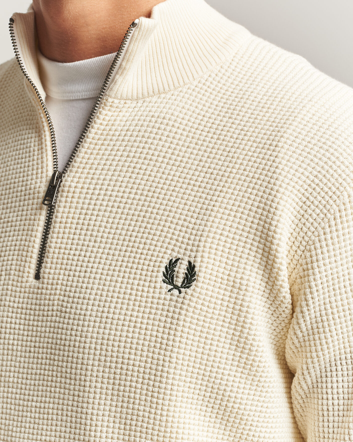 Herren | Pullover | Fred Perry | Waffle Stitch Half Zip Ecru