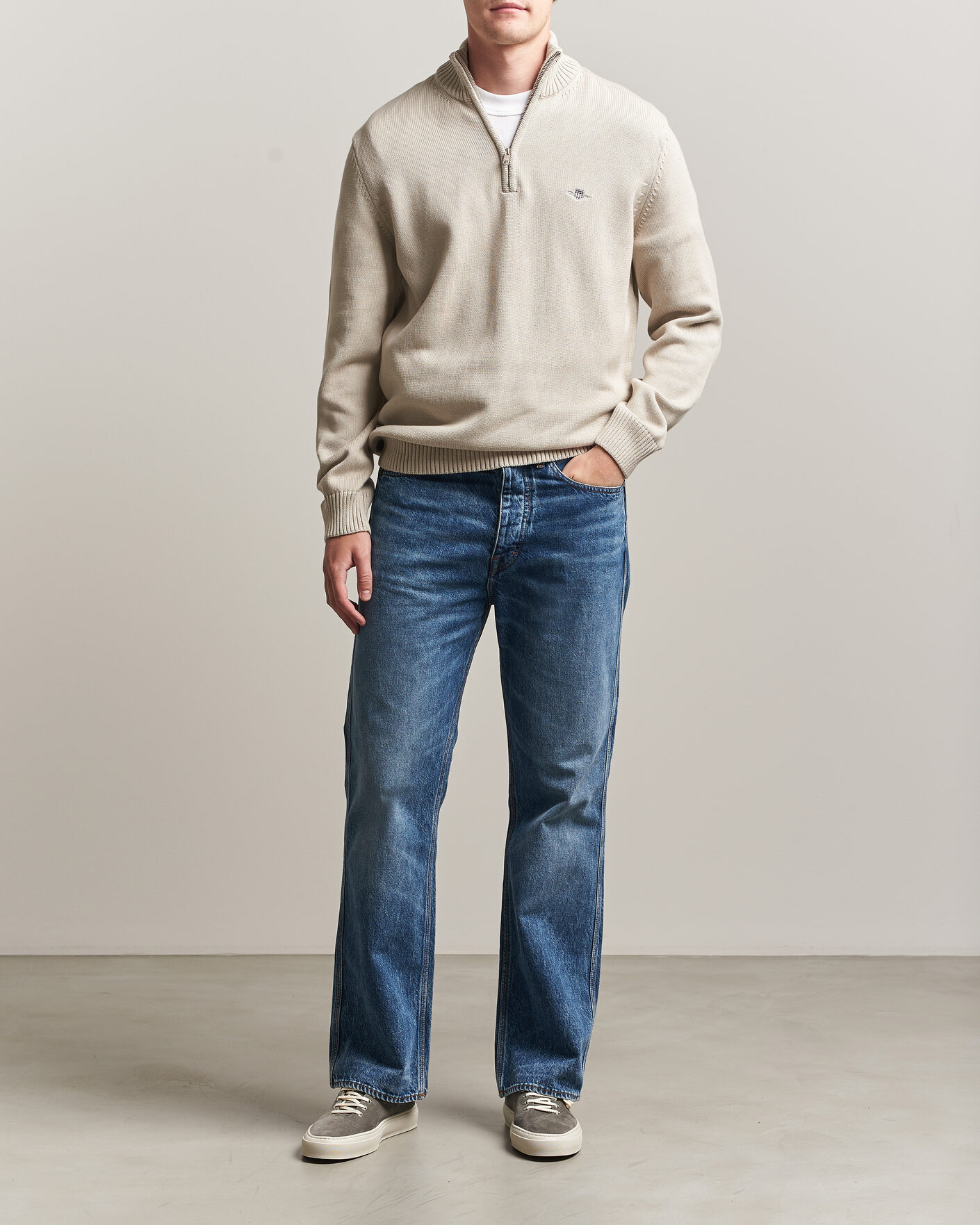 Herren | Pullover | Gant | Casual Cotton Knitted Half Zip Clay Beige