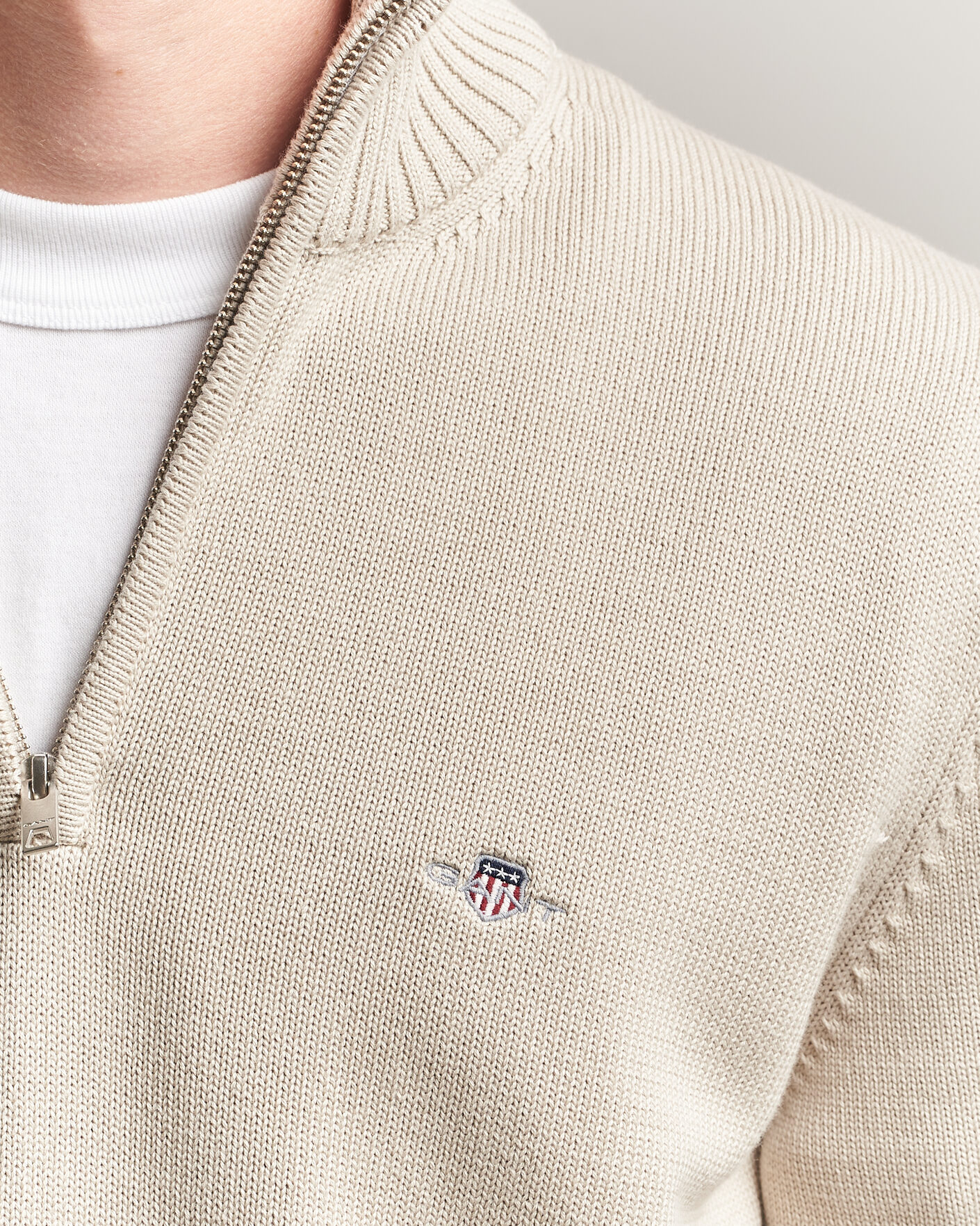 Herren | Pullover | Gant | Casual Cotton Knitted Half Zip Clay Beige