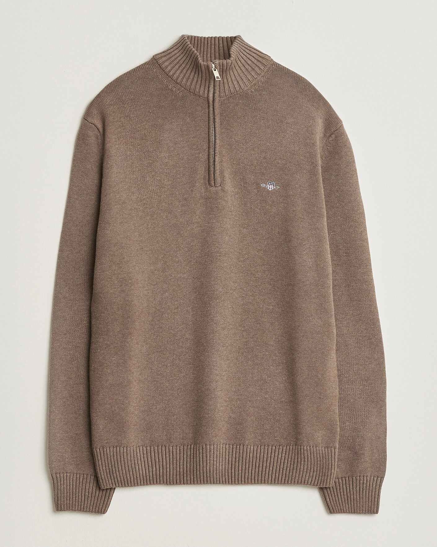 Herren | Pullover | Gant | Casual Cotton Knitted Half Zip Dark Hazelnut Melange