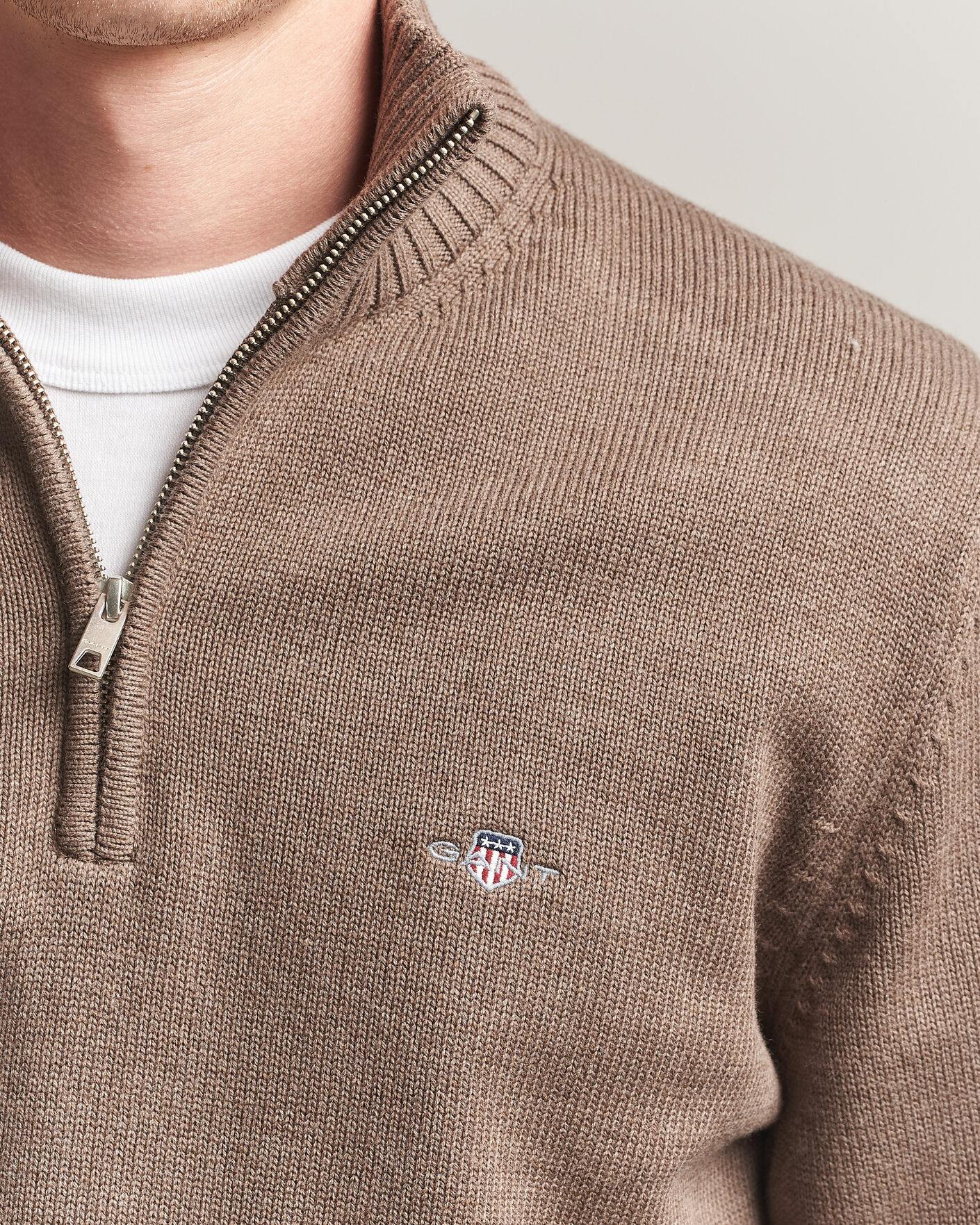 Herren | Pullover | Gant | Casual Cotton Knitted Half Zip Dark Hazelnut Melange