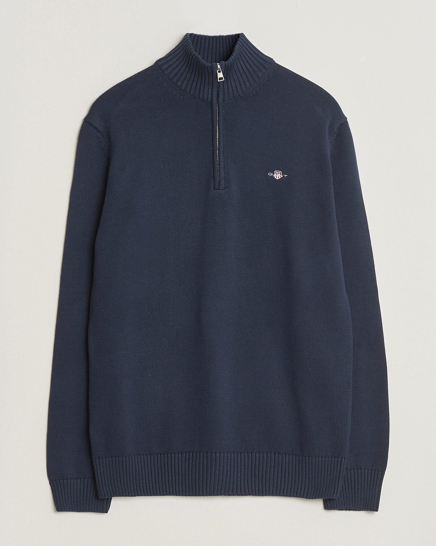 Herren | Pullover | Gant | Casual Cotton Knitted Half Zip Evening Blue