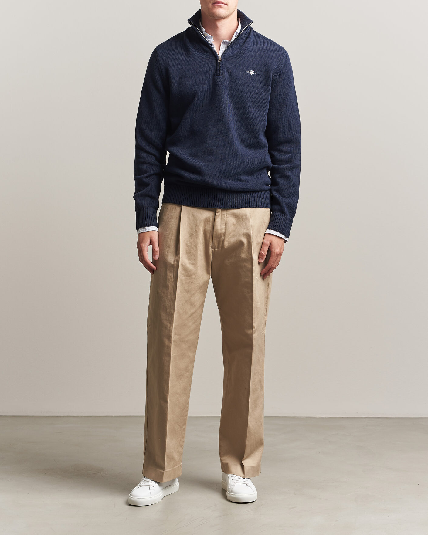 Herren | Pullover | Gant | Casual Cotton Knitted Half Zip Evening Blue