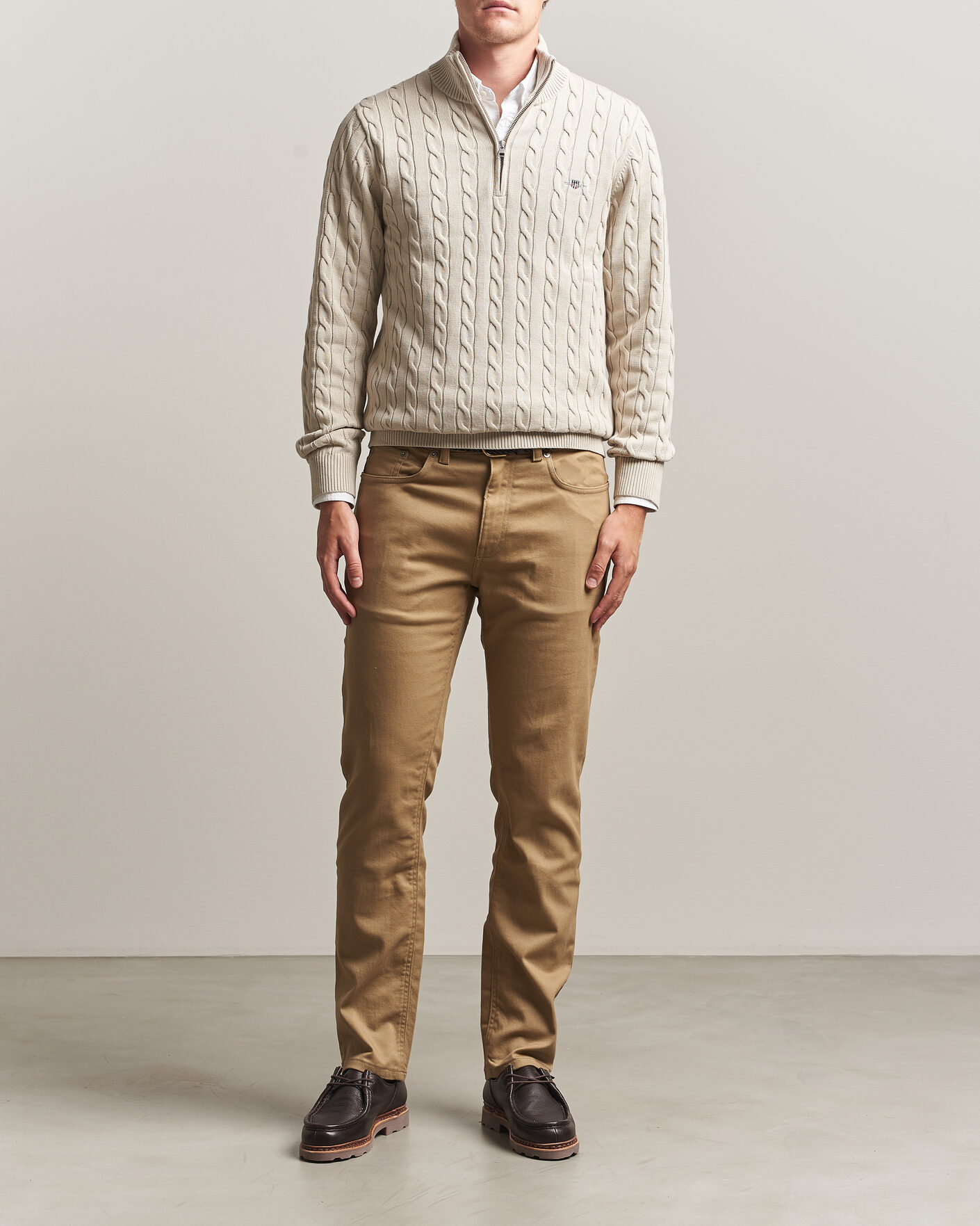 Herren | Pullover | Gant | Cotton Cable Half Zip Clay Beige