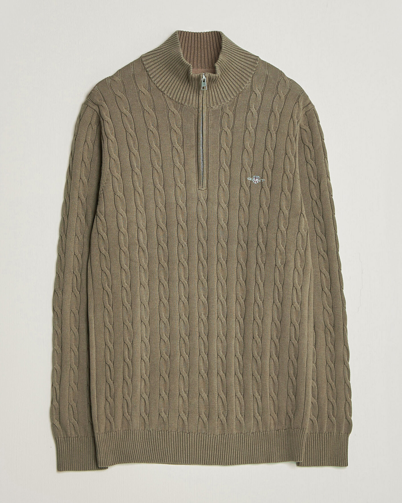 Herren | Pullover | Gant | Cotton Cable Half Zip Faded Taupe