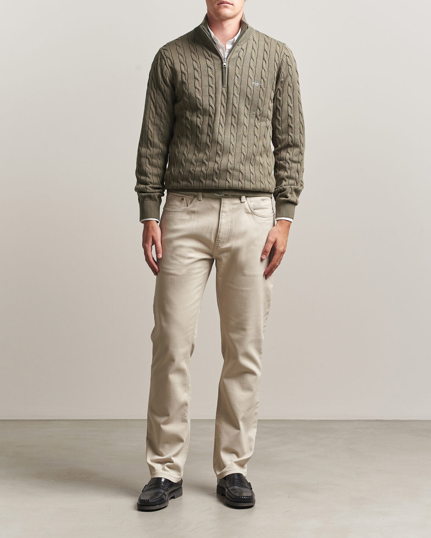Herren | Pullover | Gant | Cotton Cable Half Zip Faded Taupe