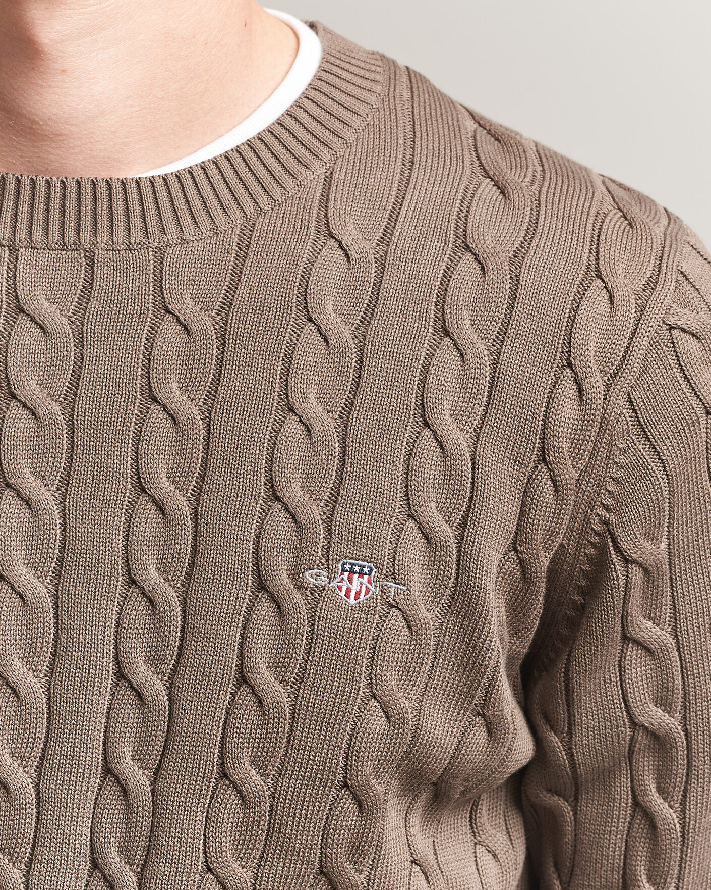 Herren | Pullover | Gant | Cotton Cable Crew Neck Faded Taupe