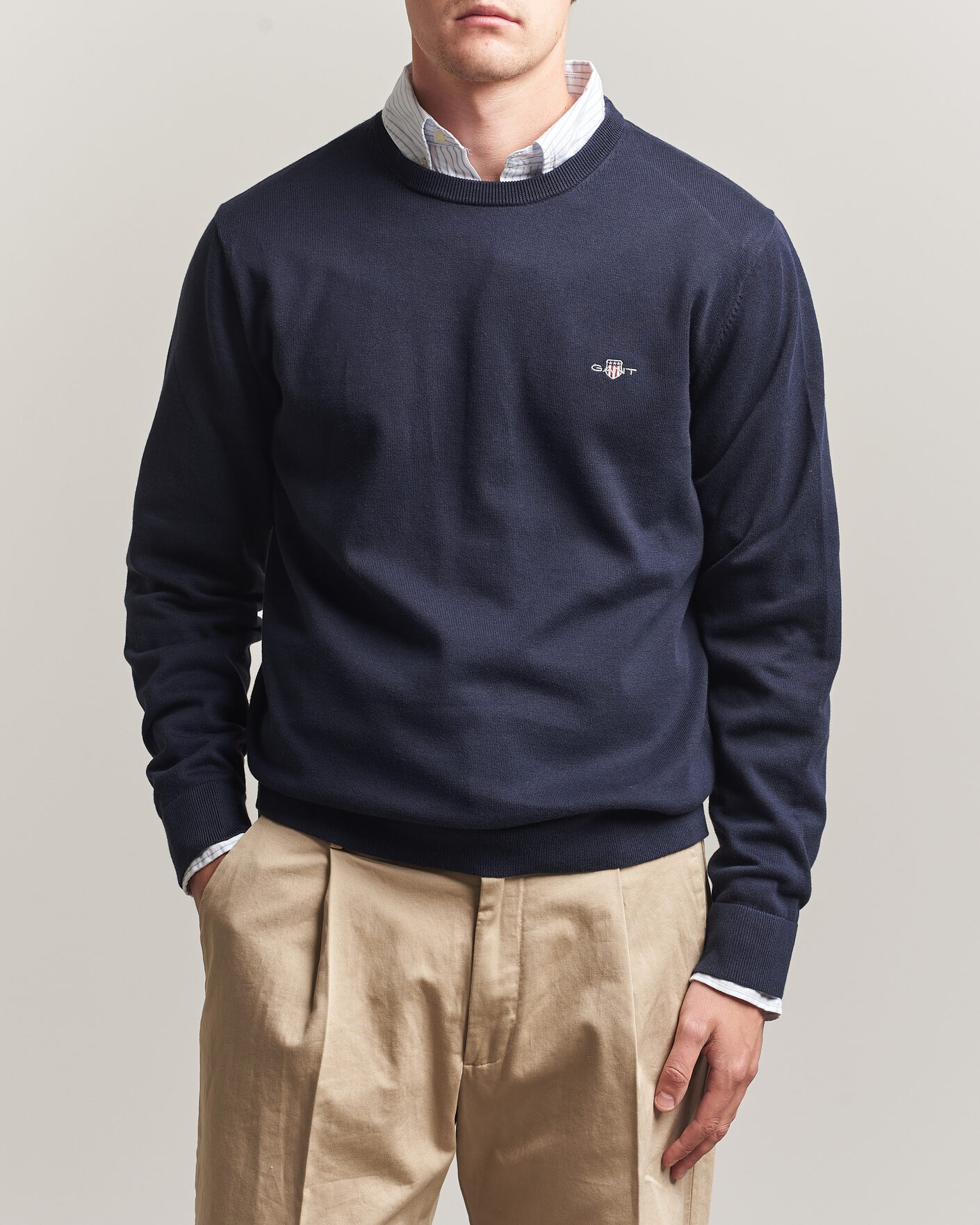 Herren | Pullover | Gant | Classic Cotton Crew Neck Evening Blue
