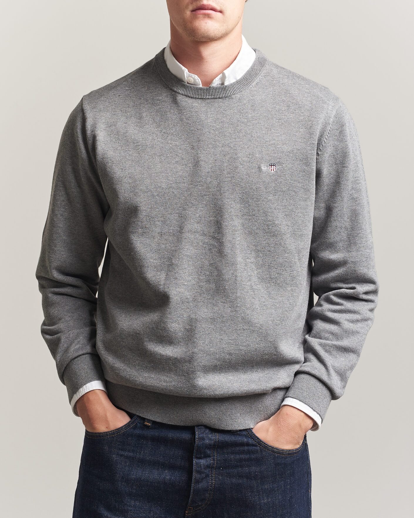 Herren | Pullover | Gant | Classic Cotton Crew Neck Dark Grey Melange