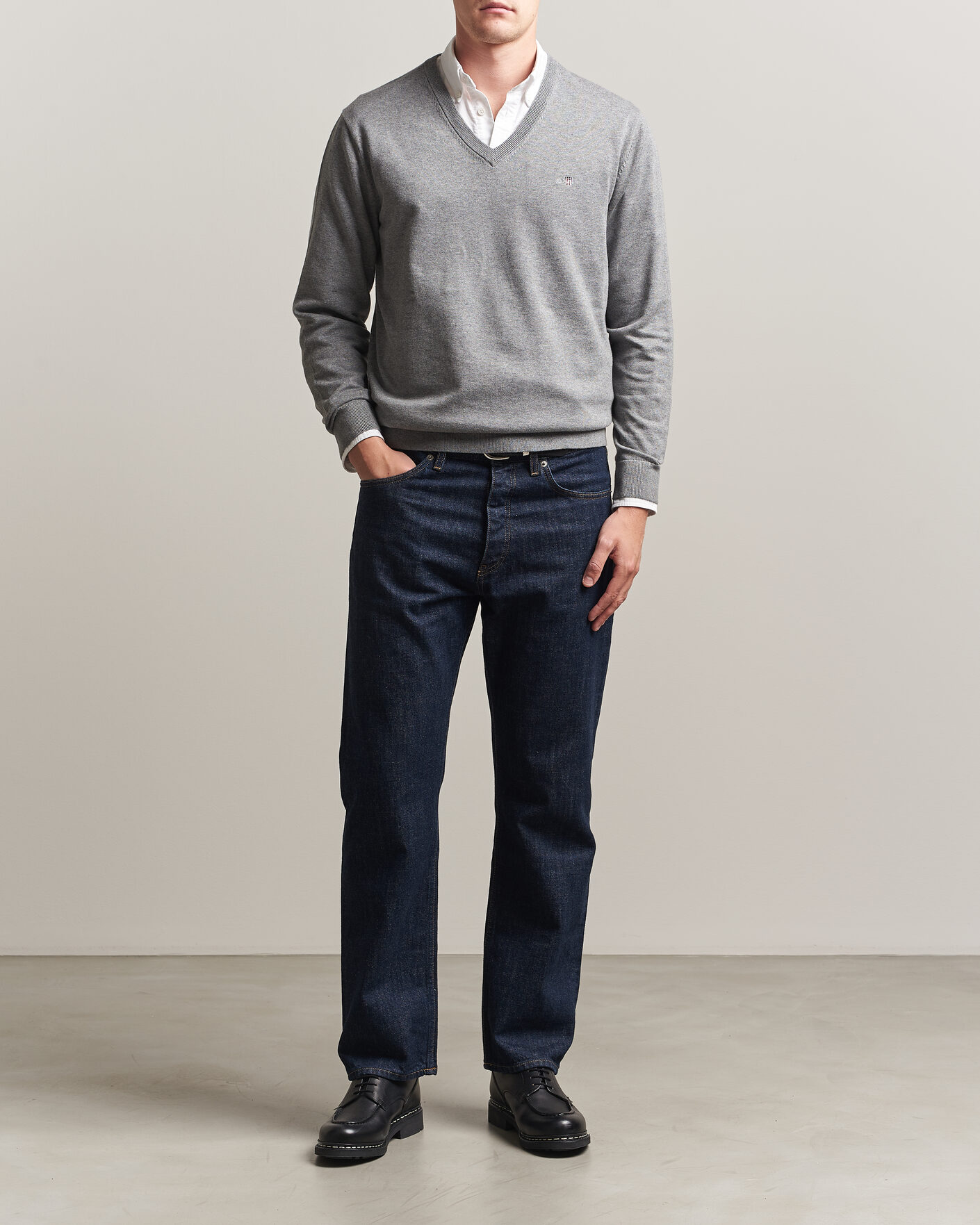 Herren | Pullover | Gant | Classic Cotton V-Neck Dark Grey Melange