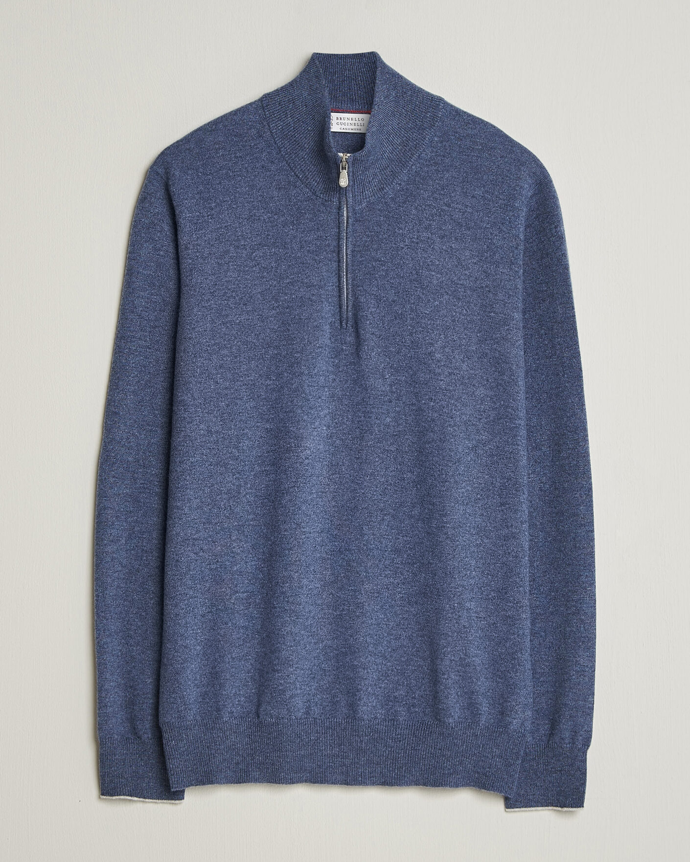 Herren | Pullover | Brunello Cucinelli | 2 Ply Cashmere Half Zip Denim Blue