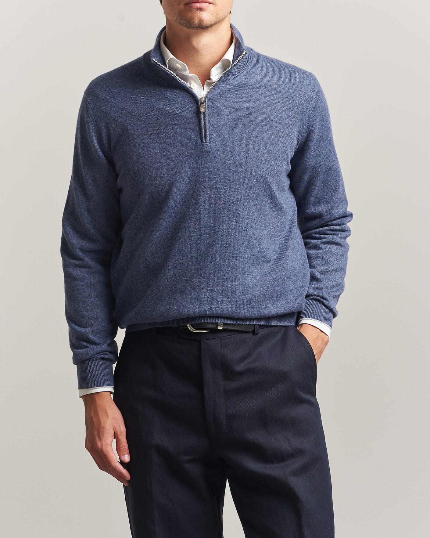 Herren | Pullover | Brunello Cucinelli | 2 Ply Cashmere Half Zip Denim Blue