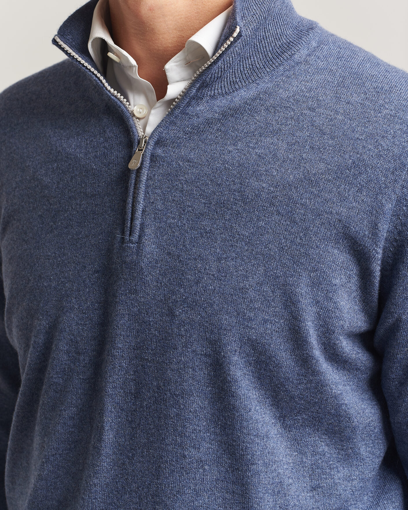 Herren | Pullover | Brunello Cucinelli | 2 Ply Cashmere Half Zip Denim Blue