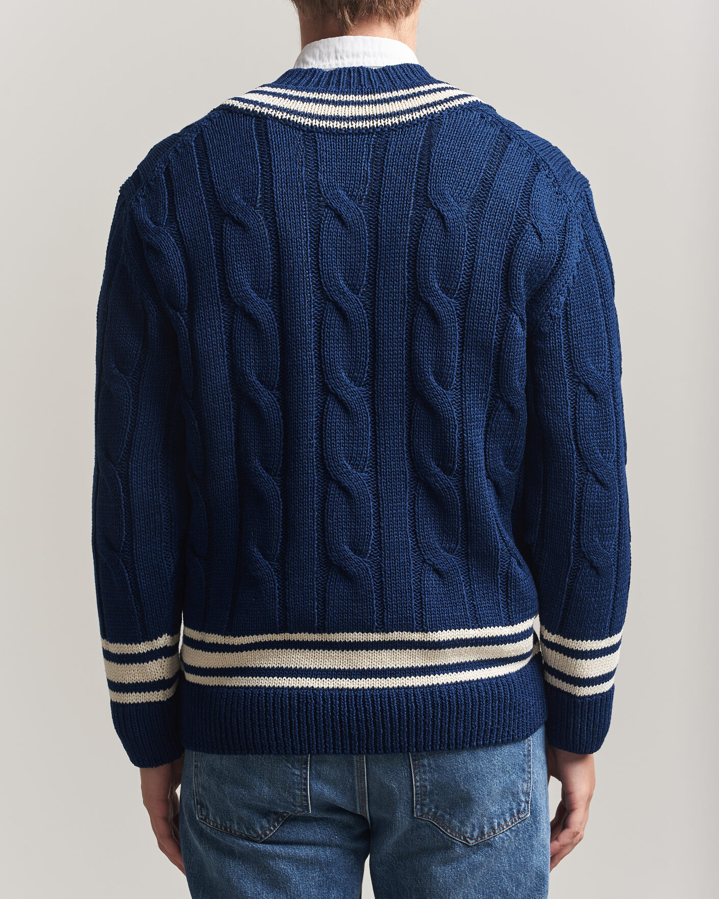 Herren | Pullover | Gant | Mercerized Cotton Knitted Cable V-Neck Persian Blue