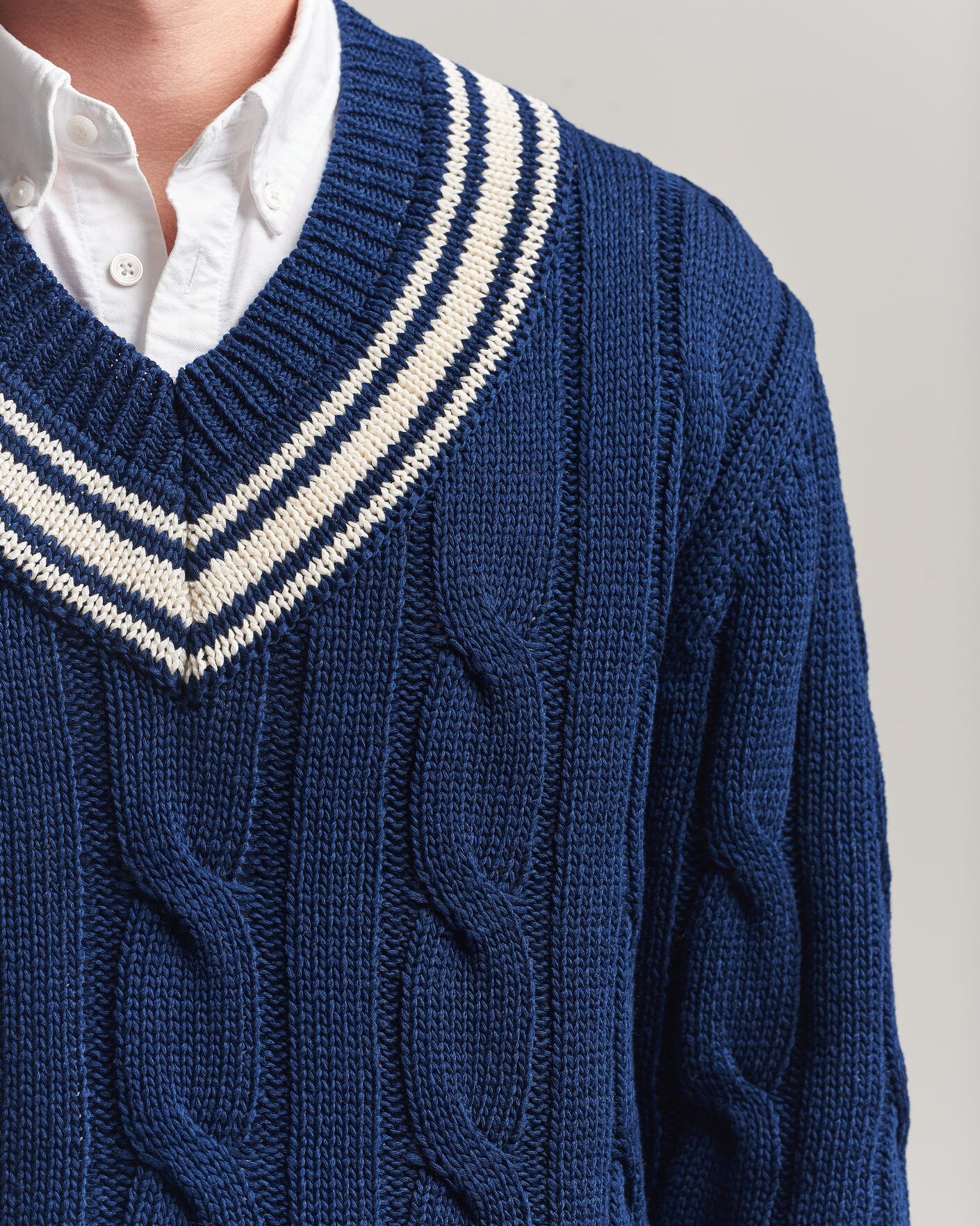 Herren | Pullover | Gant | Mercerized Cotton Knitted Cable V-Neck Persian Blue