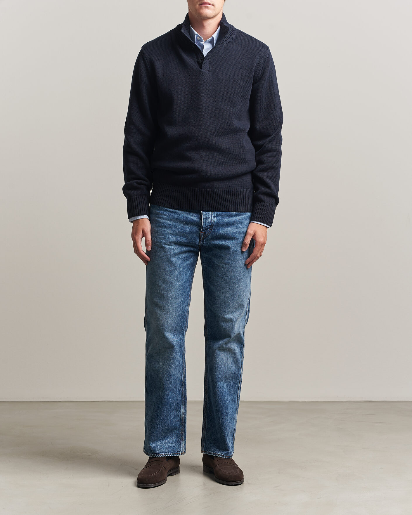 Herren | Pullover | Gant | Supima Cotton Half Buttoned Neck Evening Blue