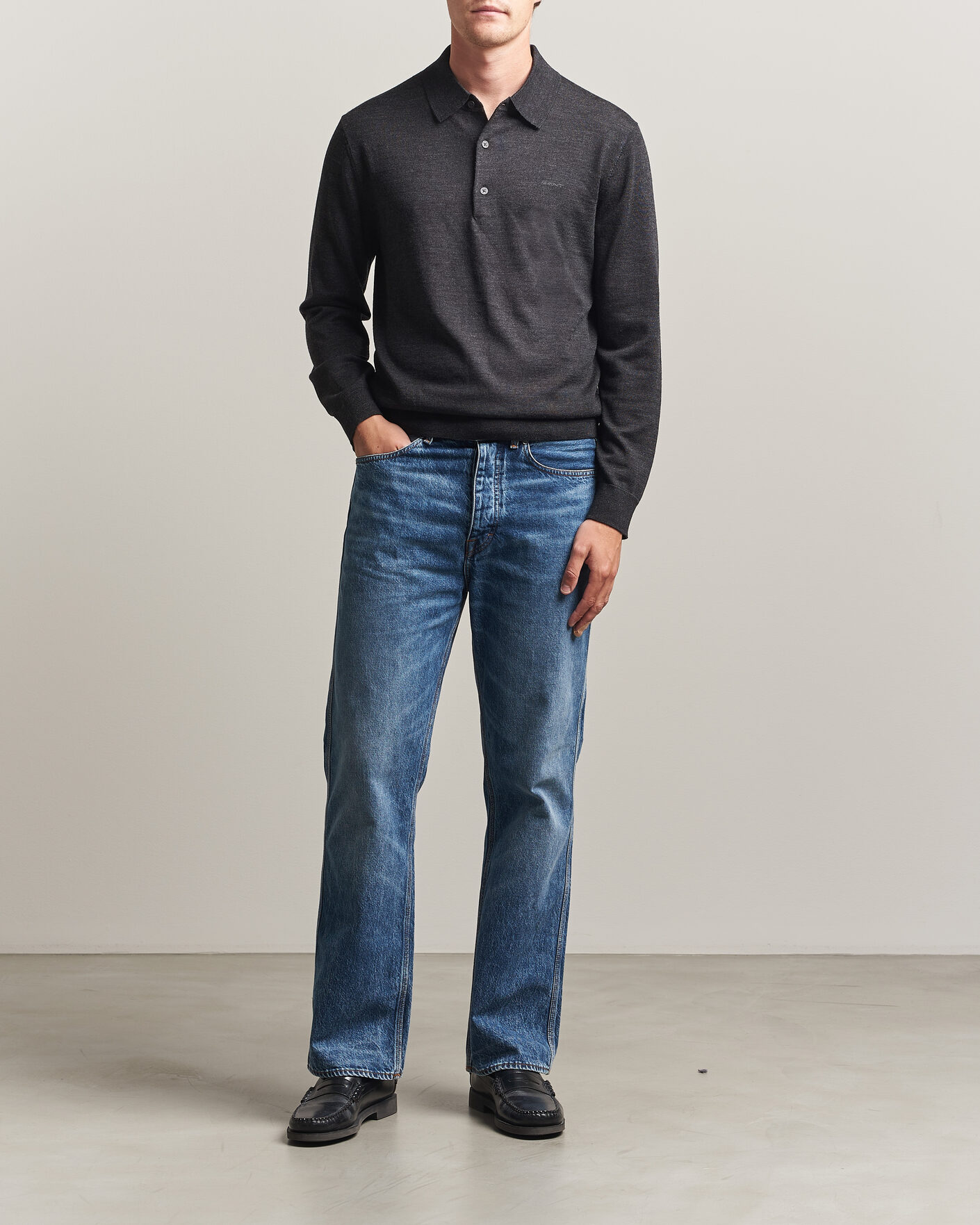 Herren | Pullover | Gant | Extrafine Merino Knitted Polo Dark Charcoal Melange