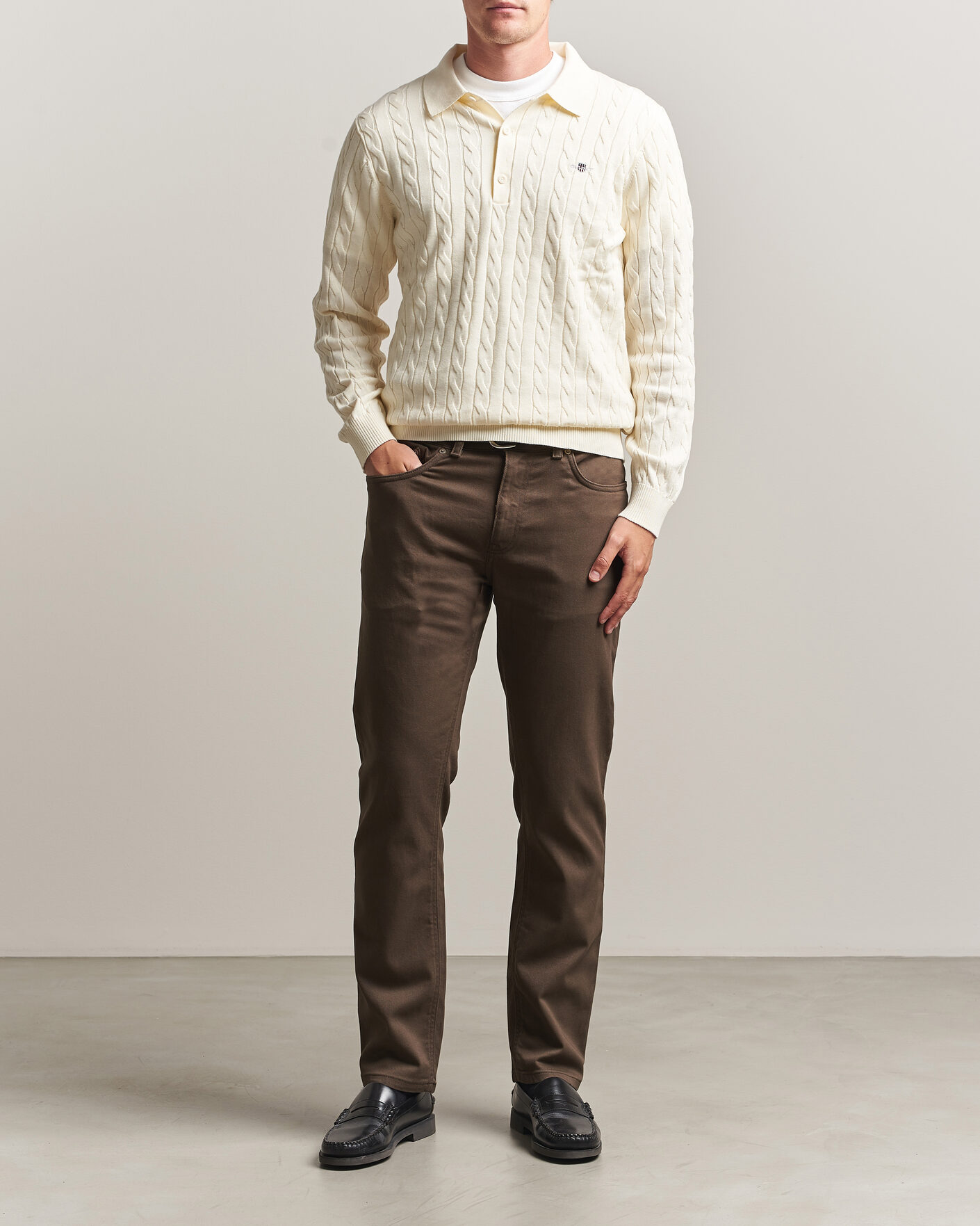 Herren | Pullover | Gant | Cotton Cable Polo Cream