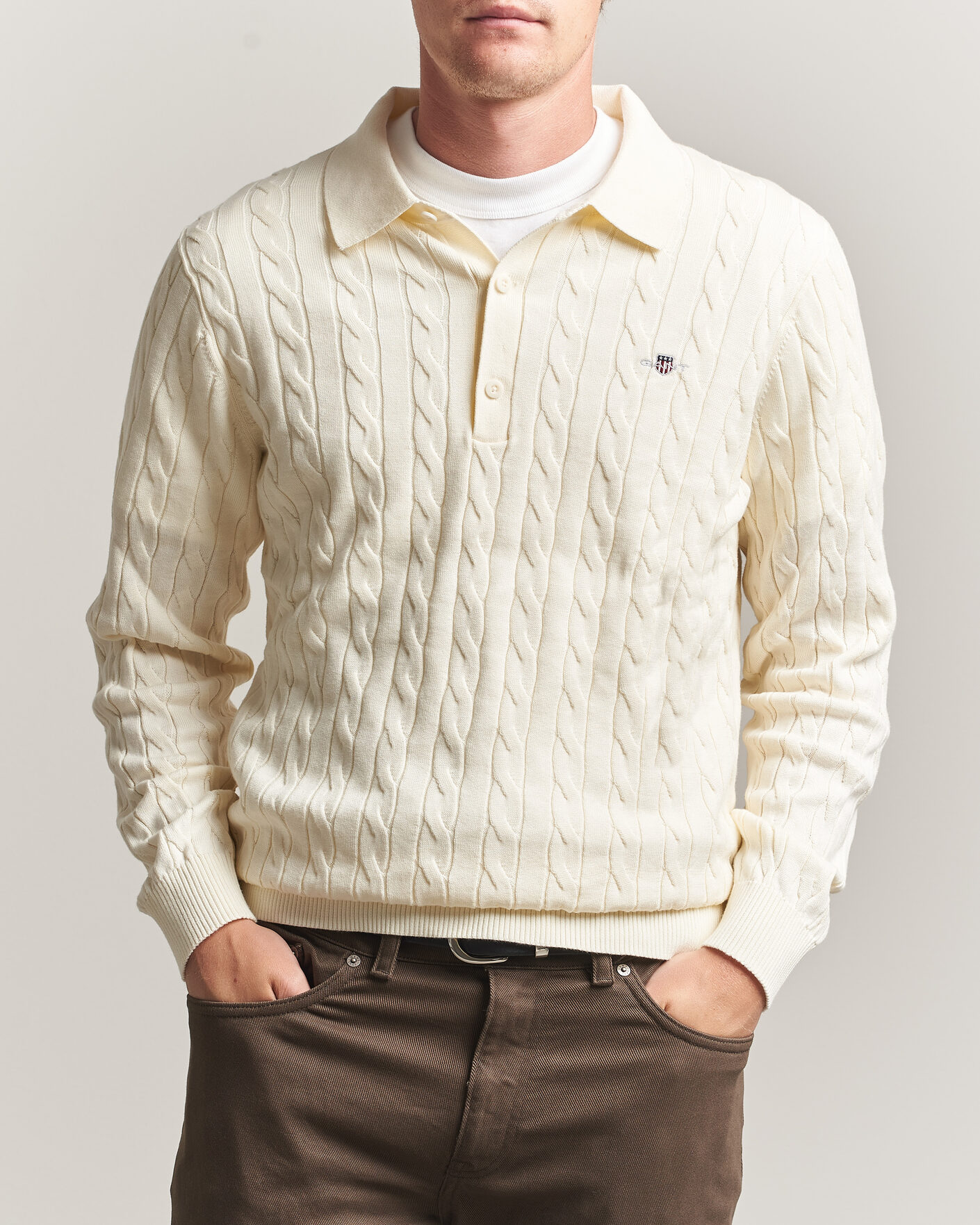 Herren | Pullover | Gant | Cotton Cable Polo Cream