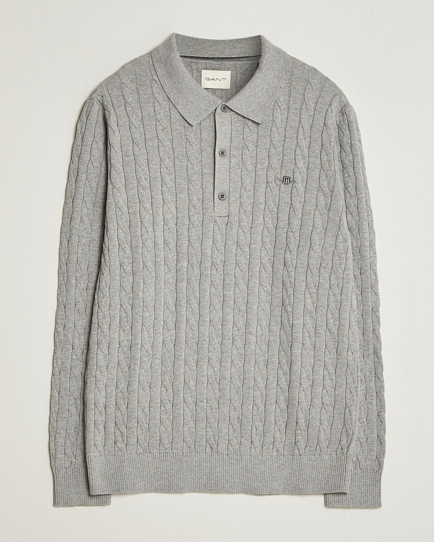 Herren | Pullover | Gant | Cotton Cable Polo Grey Melange