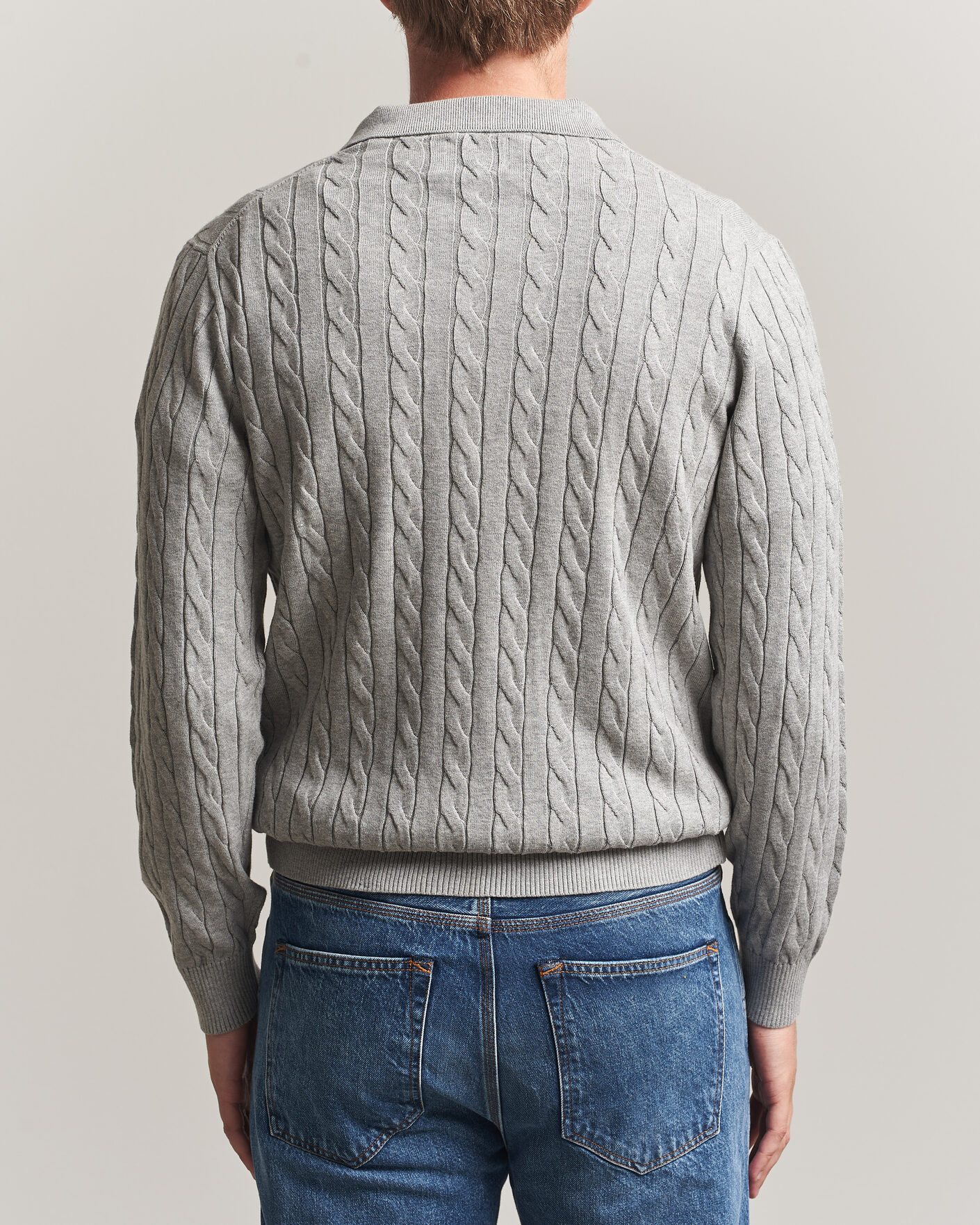 Herren | Pullover | Gant | Cotton Cable Polo Grey Melange