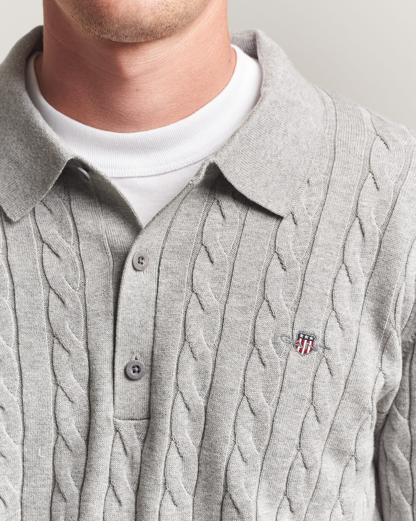 Herren | Pullover | Gant | Cotton Cable Polo Grey Melange