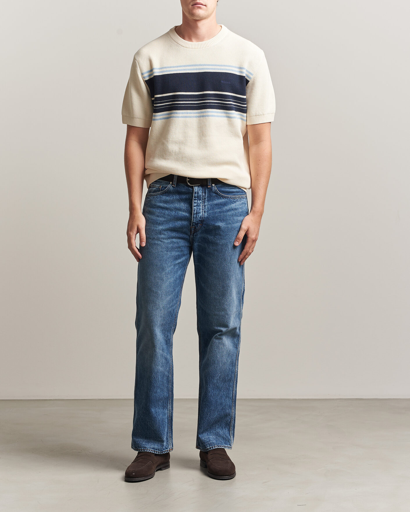 Herren | T-Shirts | Gant | Knitted Striped T-shirt Cream