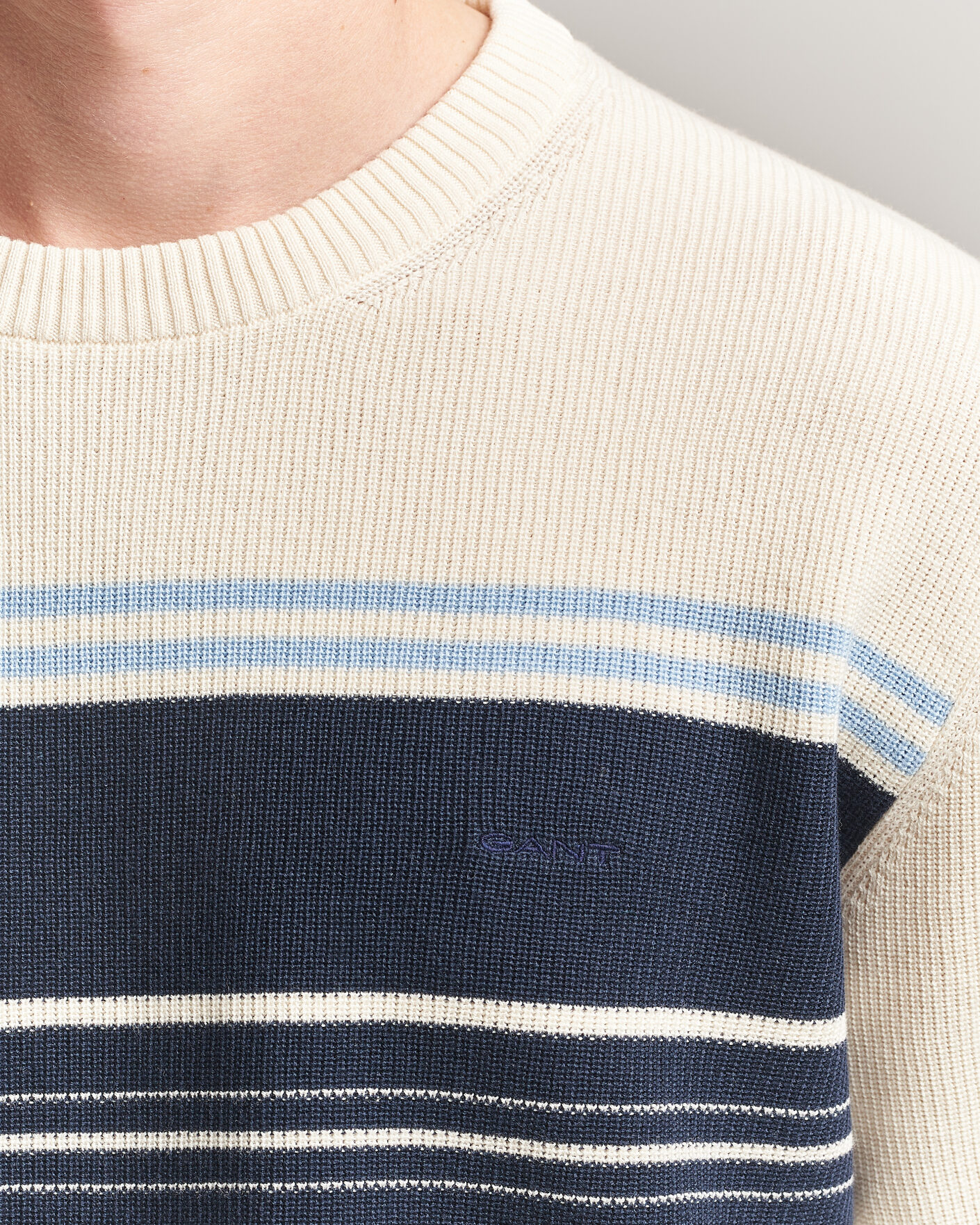 Herren | T-Shirts | Gant | Knitted Striped T-shirt Cream
