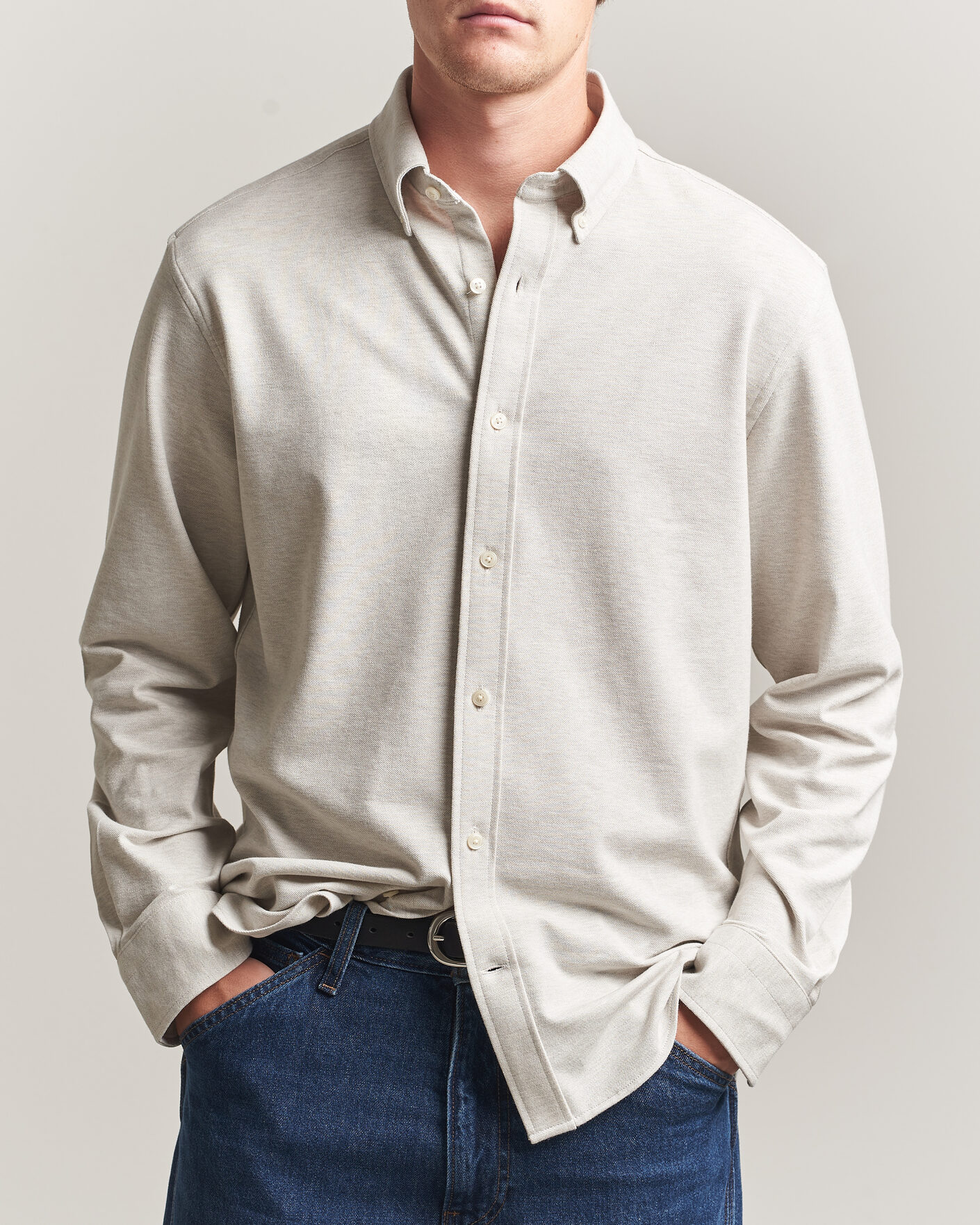 Herren | Hemden | Gant | Regular Fit Jersey Pique Shirt Light Beige Melange