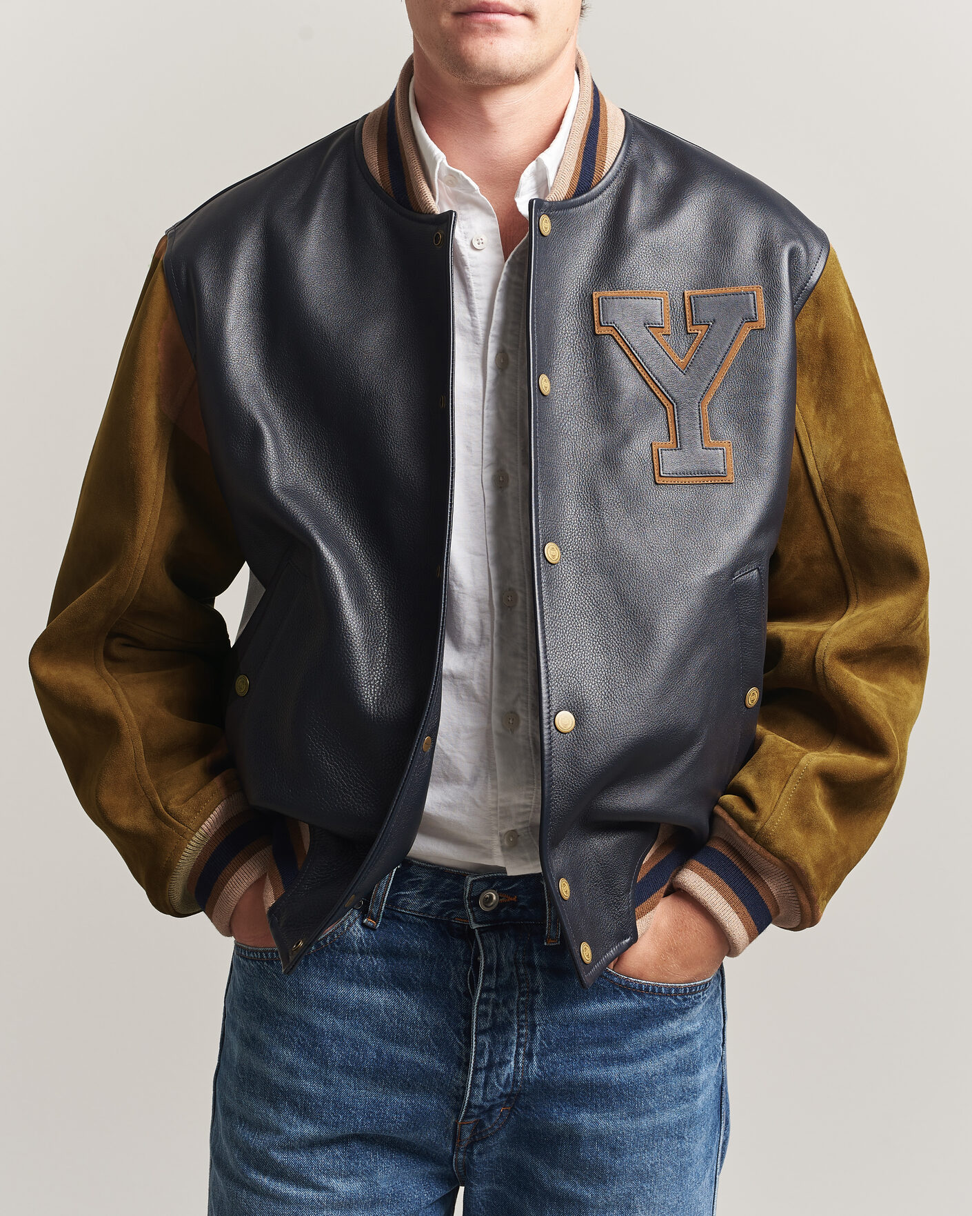Herren | Jacken | Gant | YALE Suede/Leather Varsity Jacket Navy