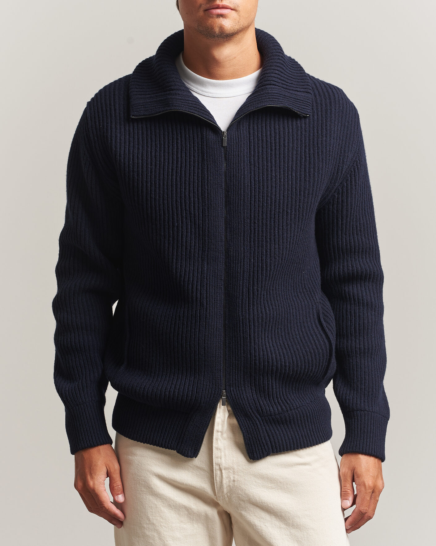 Herren | Pullover | Altea | Rib Wool Bomber Cardigan Navy
