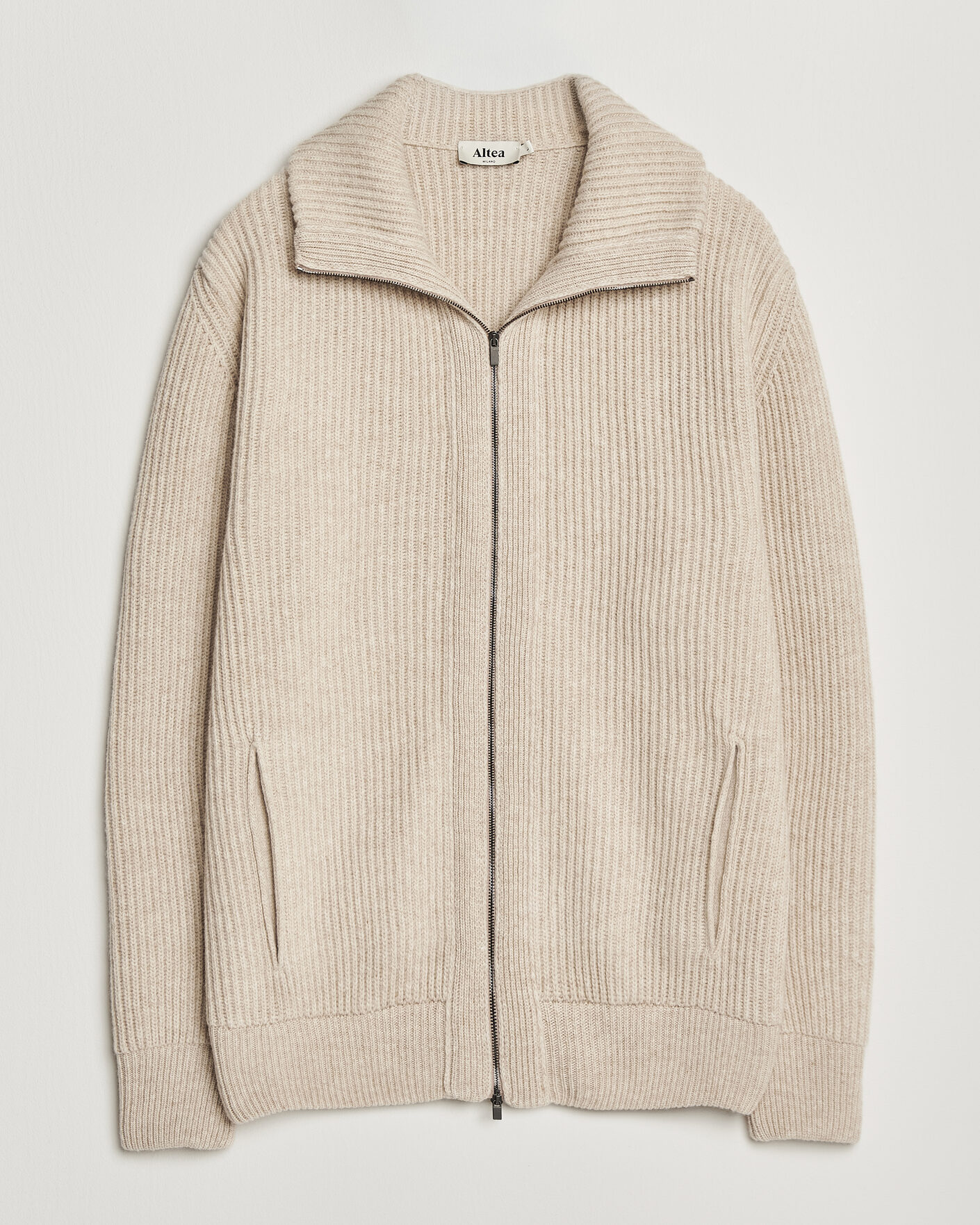 Herren | Pullover | Altea | Rib Wool Bomber Cardigan Beige