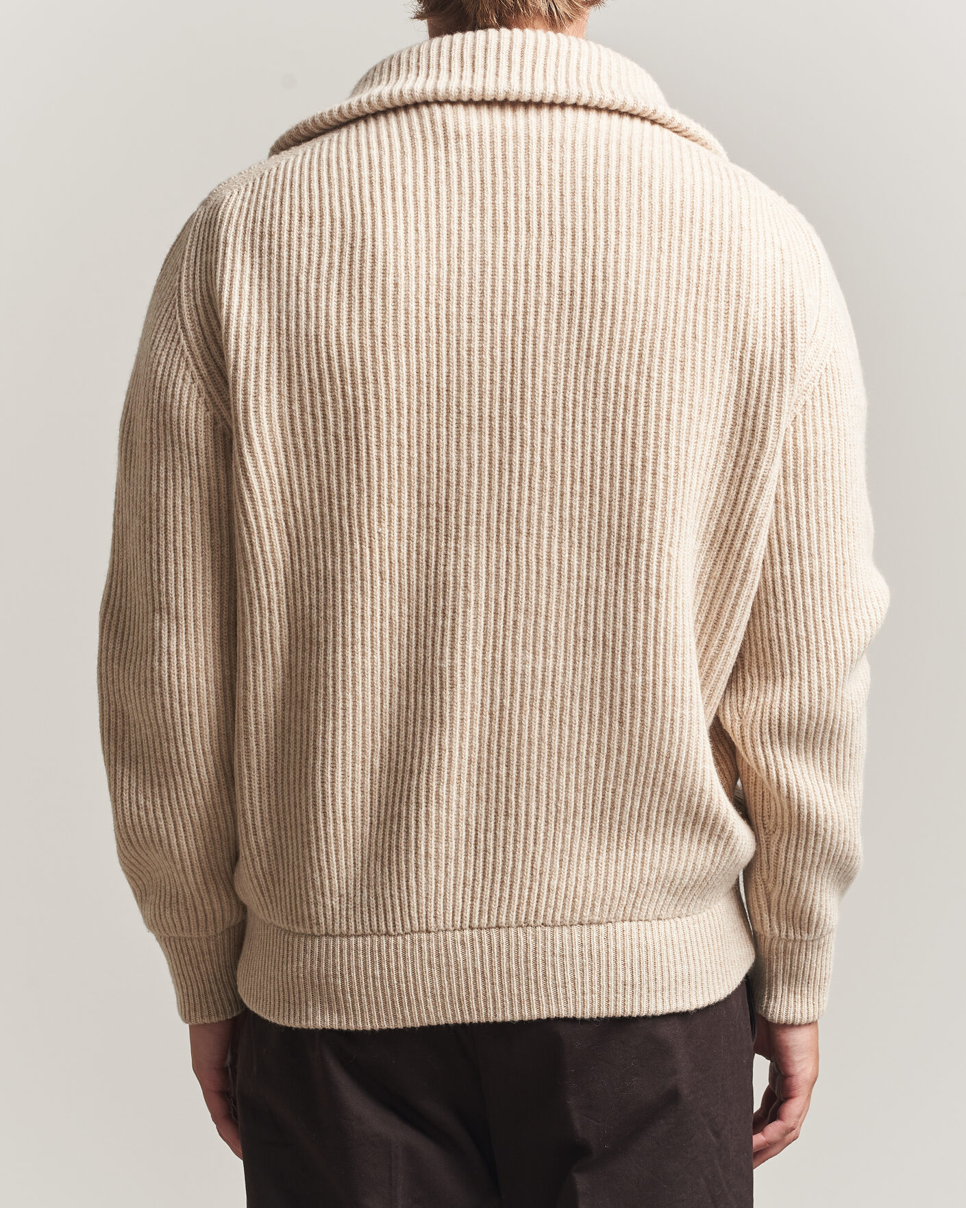 Herren | Pullover | Altea | Rib Wool Bomber Cardigan Beige