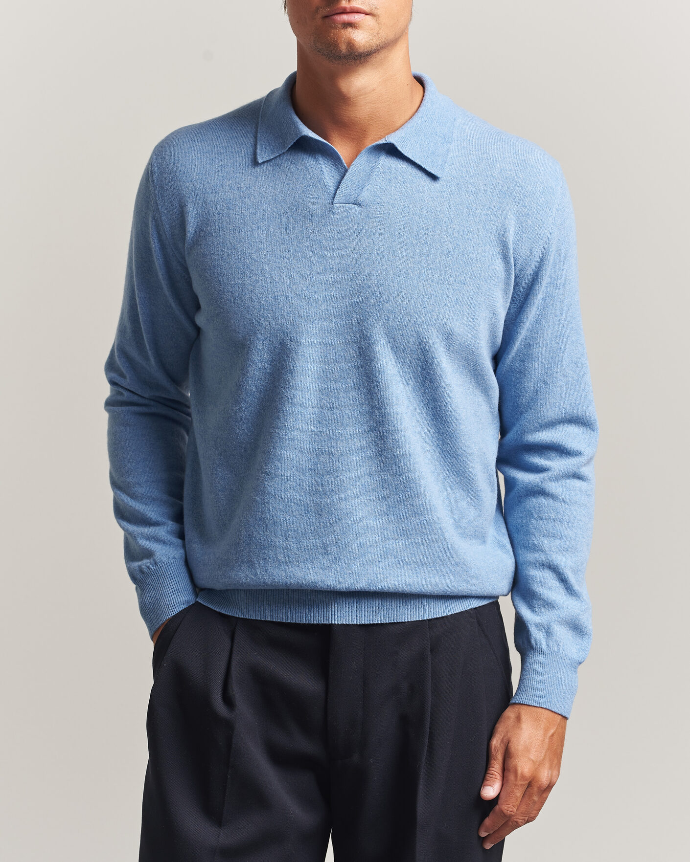 Herren | Pullover | Altea | Long Sleeve Knitted Polo Sky Blue