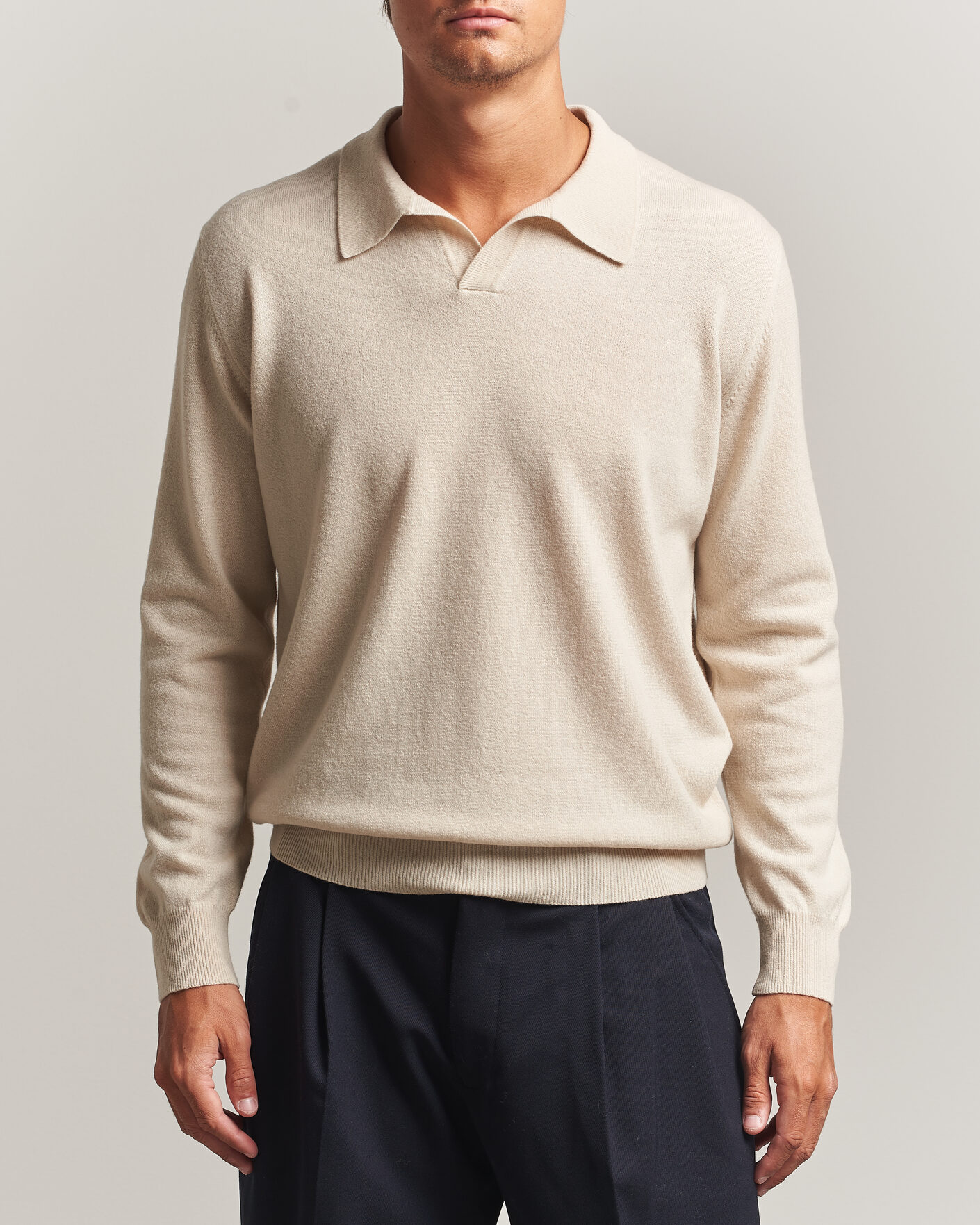 Herren | Pullover | Altea | Long Sleeve Knitted Polo Beige