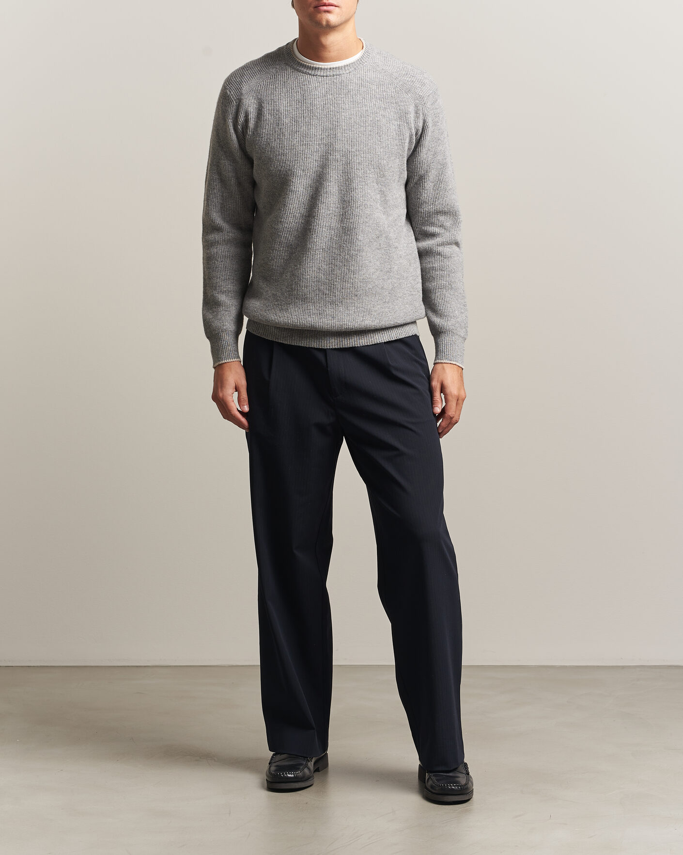 Herren | Pullover | Altea | Rib Wool Raglan Sweater Light Grey