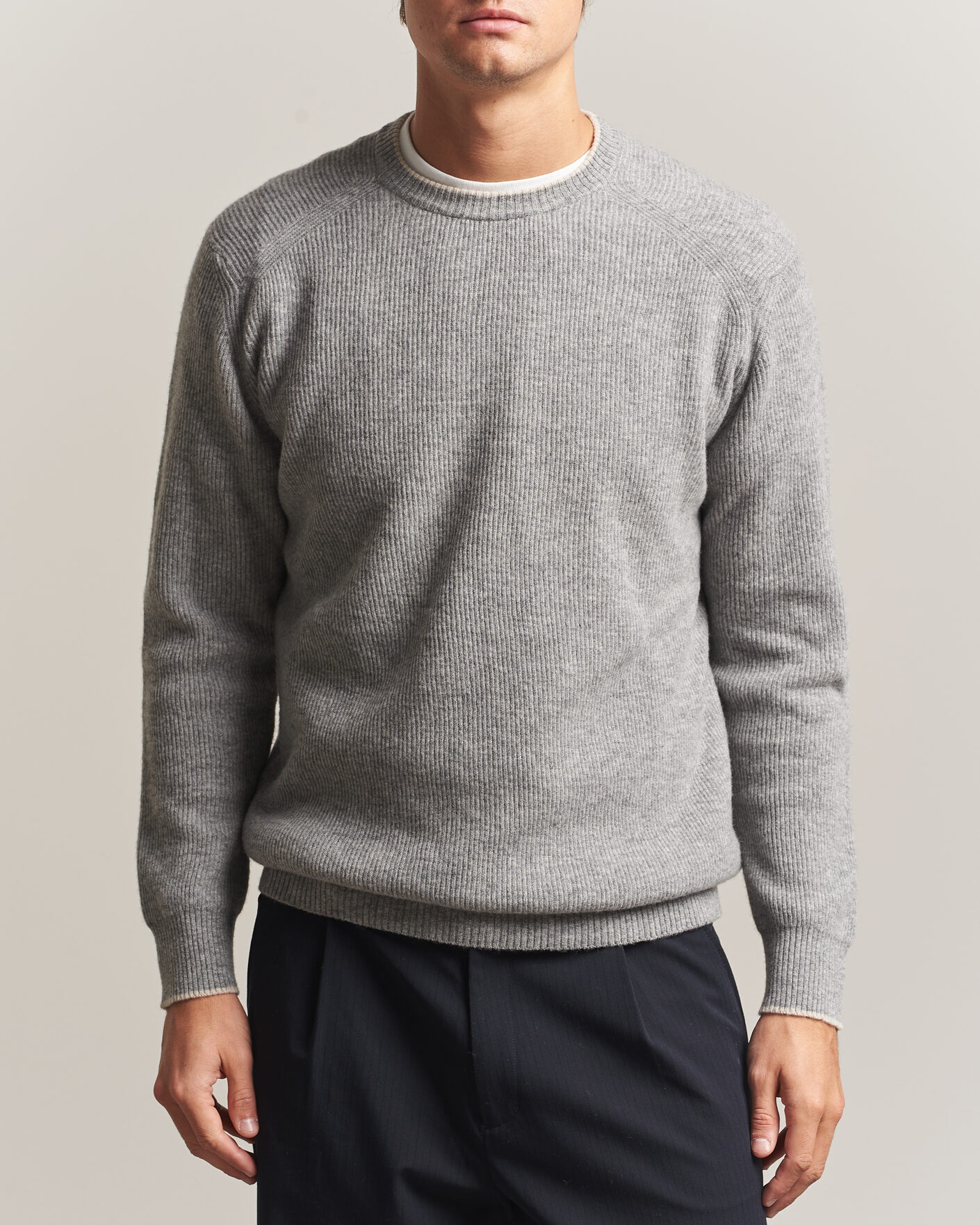Herren | Pullover | Altea | Rib Wool Raglan Sweater Light Grey