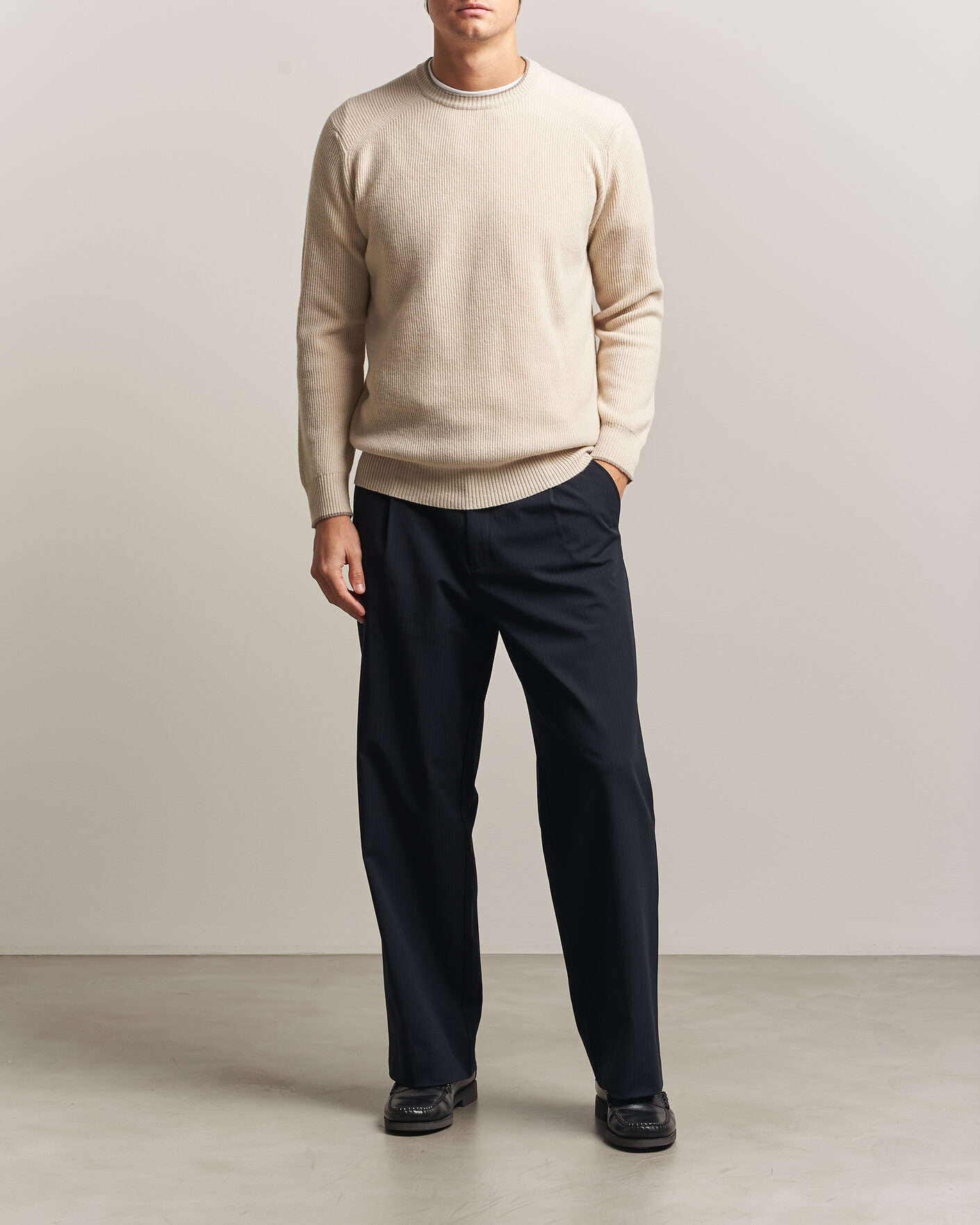 Herren | Pullover | Altea | Rib Wool Raglan Sweater Cream