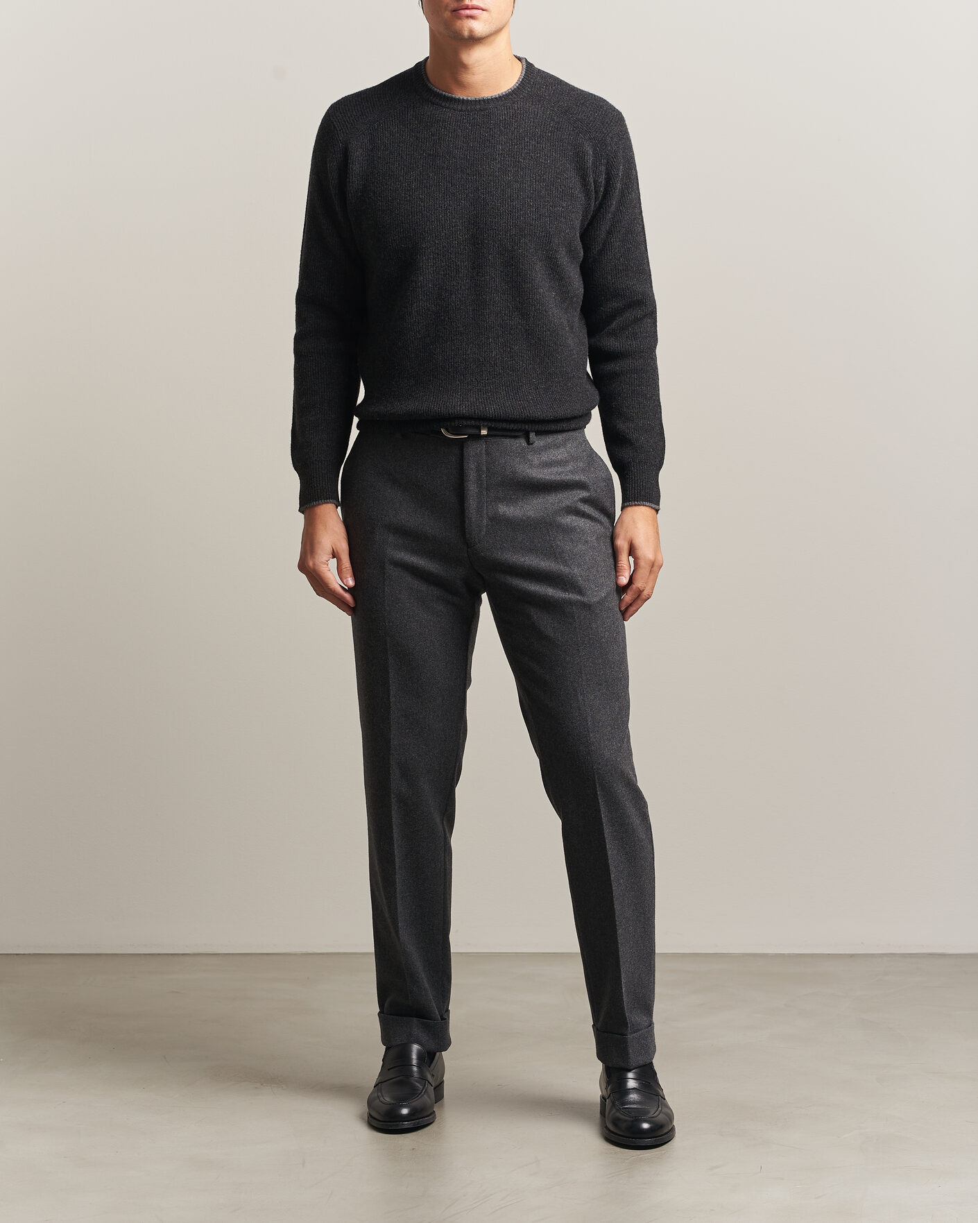 Herren | Pullover | Altea | Rib Wool Raglan Sweater Charcoal