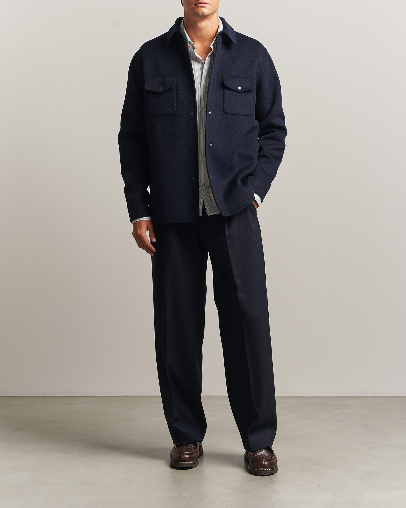 Herren | Jacken | Aspesi | Double Wool Shirt Jacket Navy