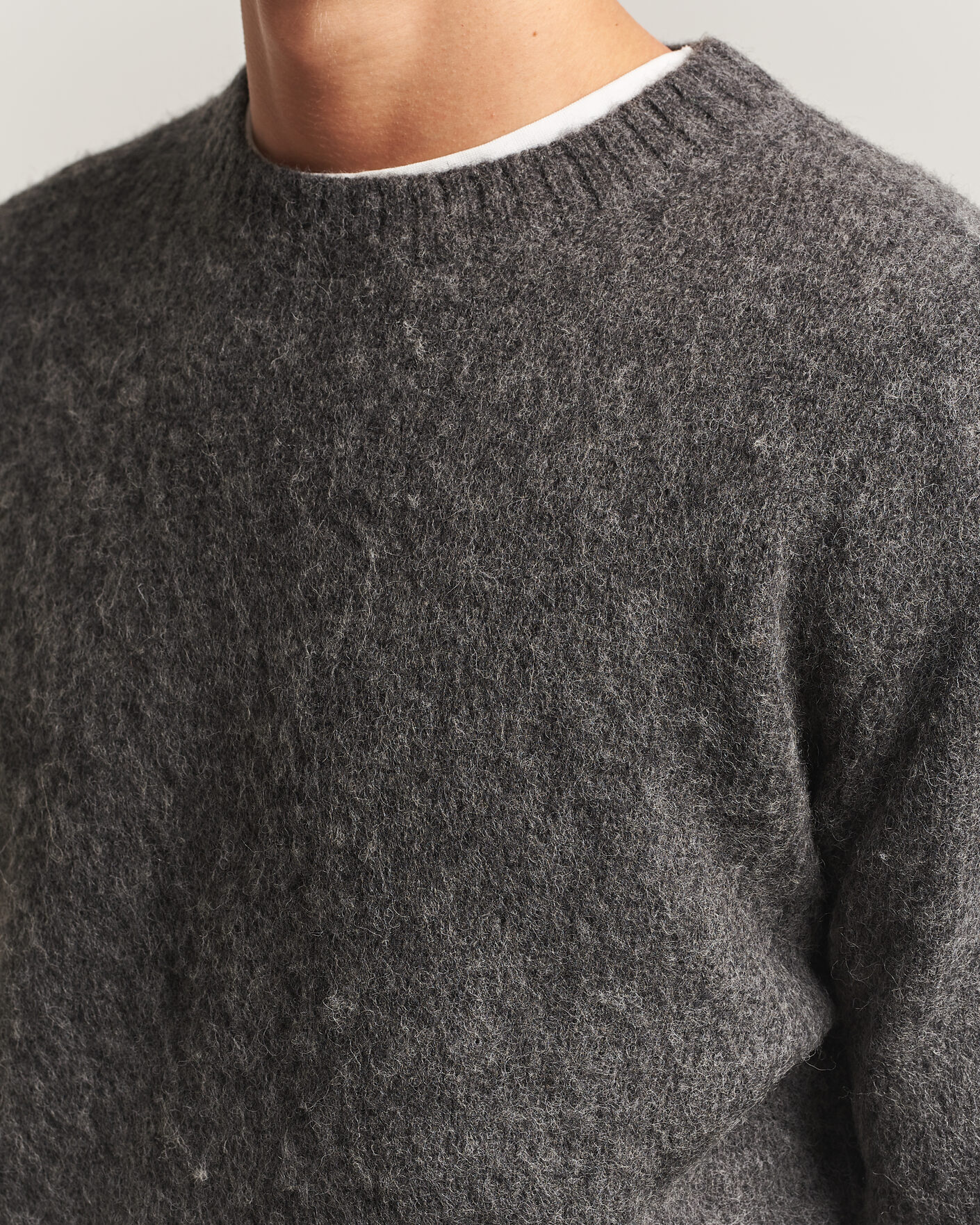 Herren | Pullover | Aspesi | Brushed Shetland Sweater Grey Melange